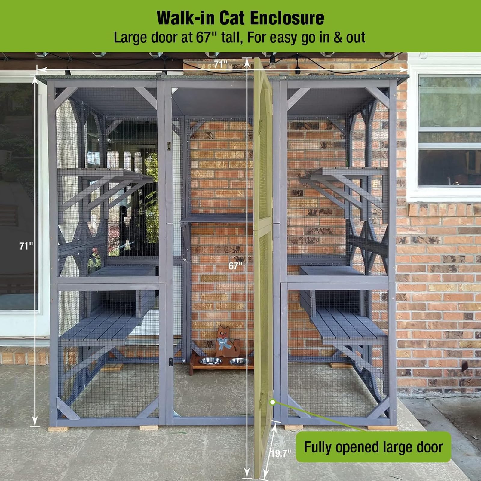 Gutinneen Catio Outdoor Cat Enclosure Large Walk In Window Cat House For Mulitiple Cats With 7 Platforms And 2 Resting Box,Aspha