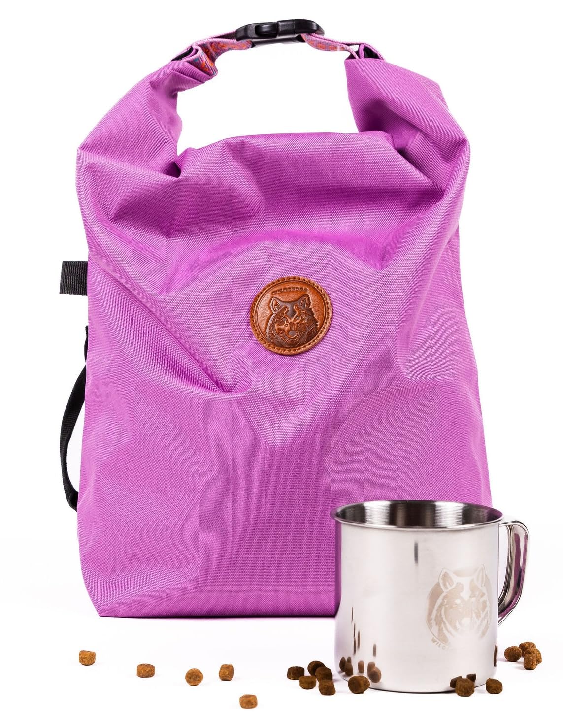 Wilderdog Doggie Bag - Water Resistant, Portable Kibble Carrier & Stainless Steel Mug - Lilac