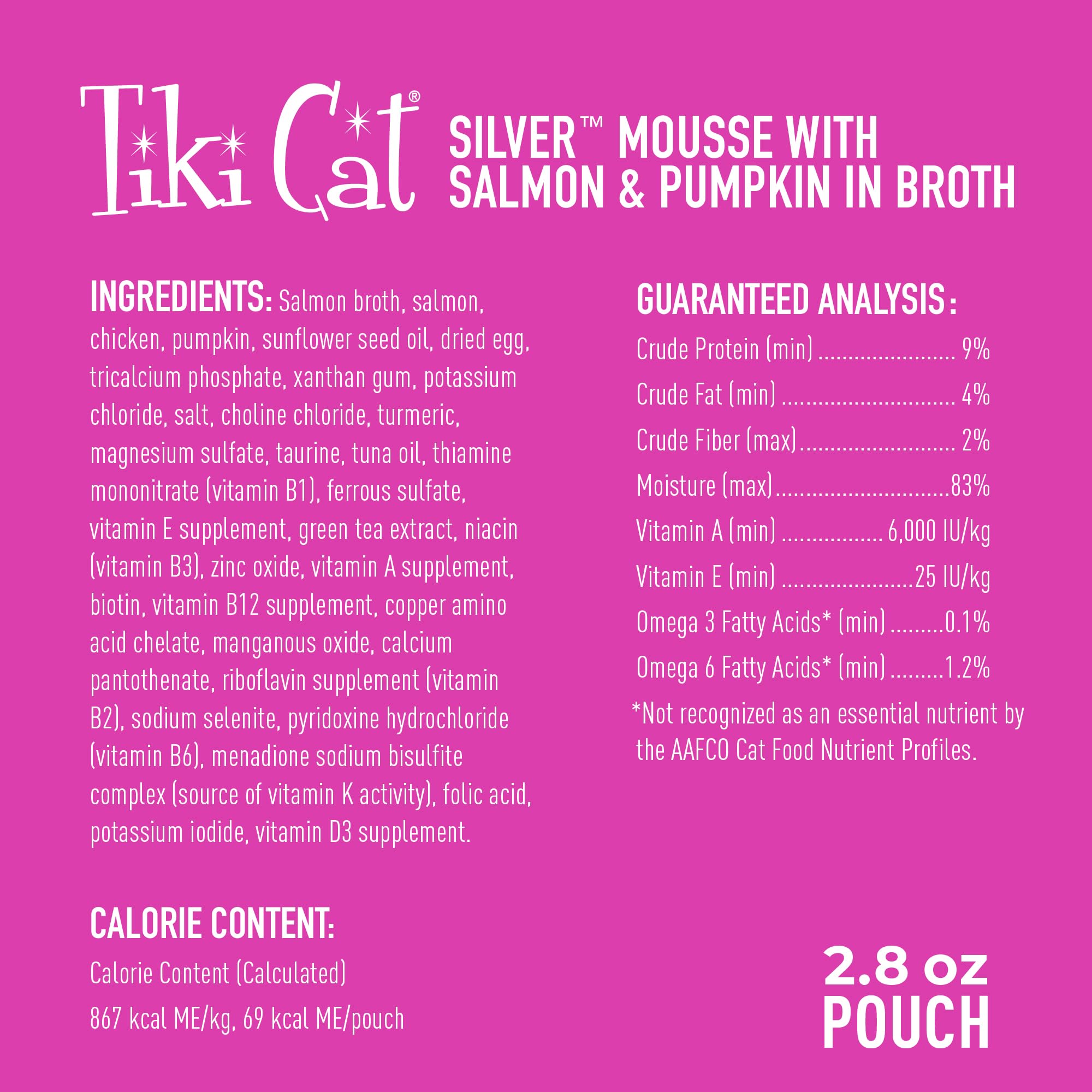 Tiki Cat Silver Mousse, with Salmon & Pumpkin in Broth, Silky Smooth Nutrient Rich Formulated for Older Cats Aged 11+, 2.9 oz. P