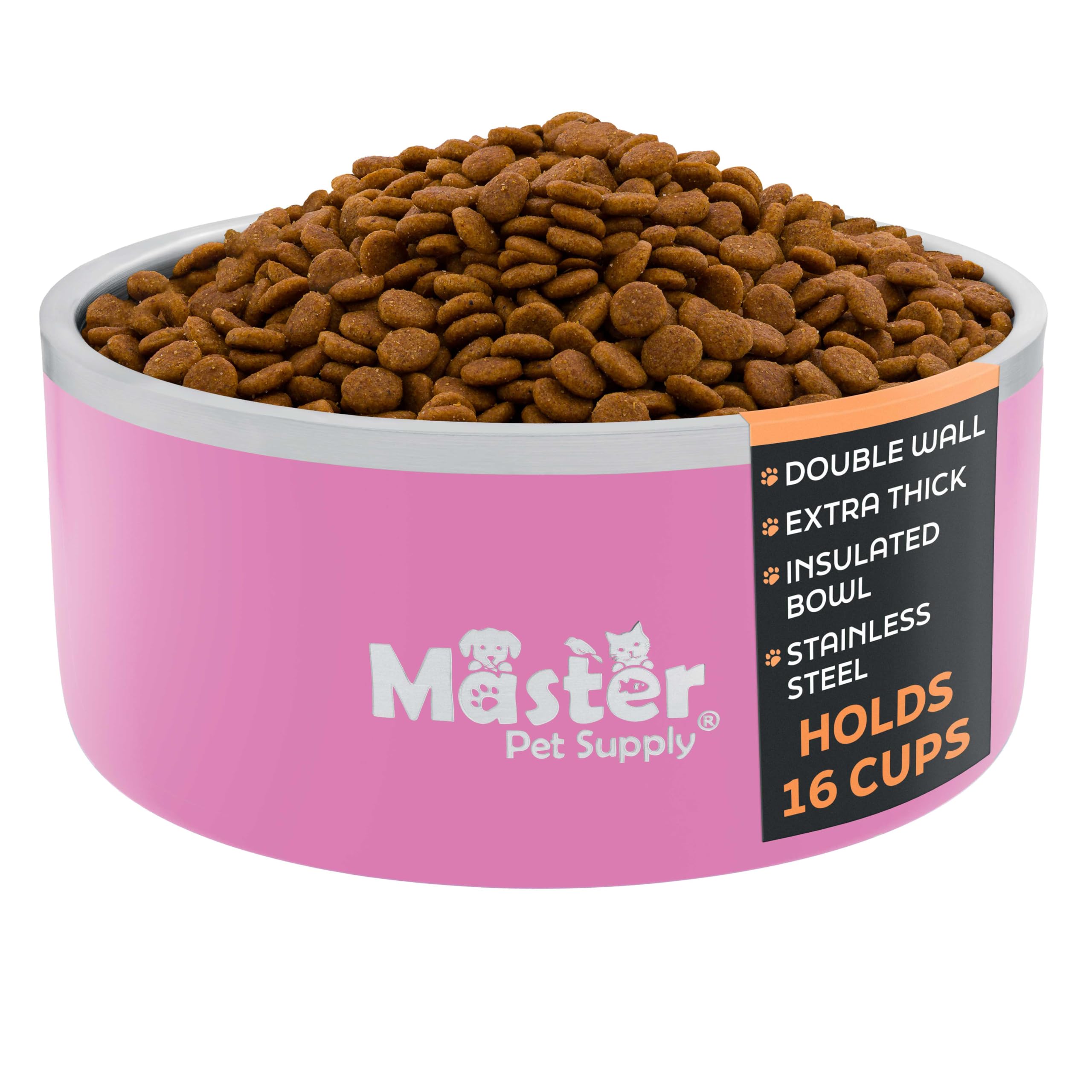 Master Pet Supply Stainless Steel Dog Bowls - 128 oz, Heavy Duty - Hyper Pink, Double Wall Extra-Thick Insulated, Non-Slip Pet W