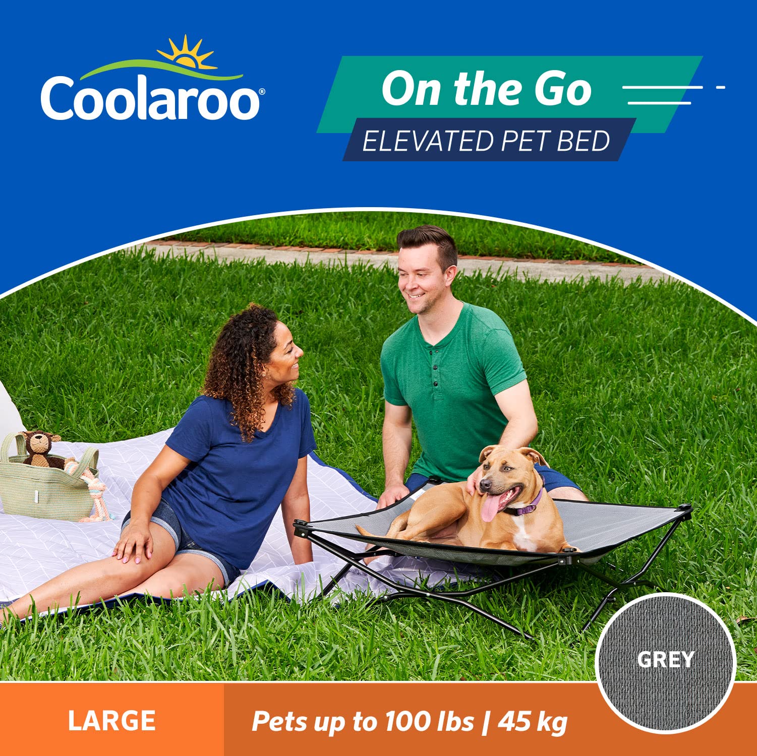On The Go Pet Bed - Steel Grey - Large (36'' 36'')