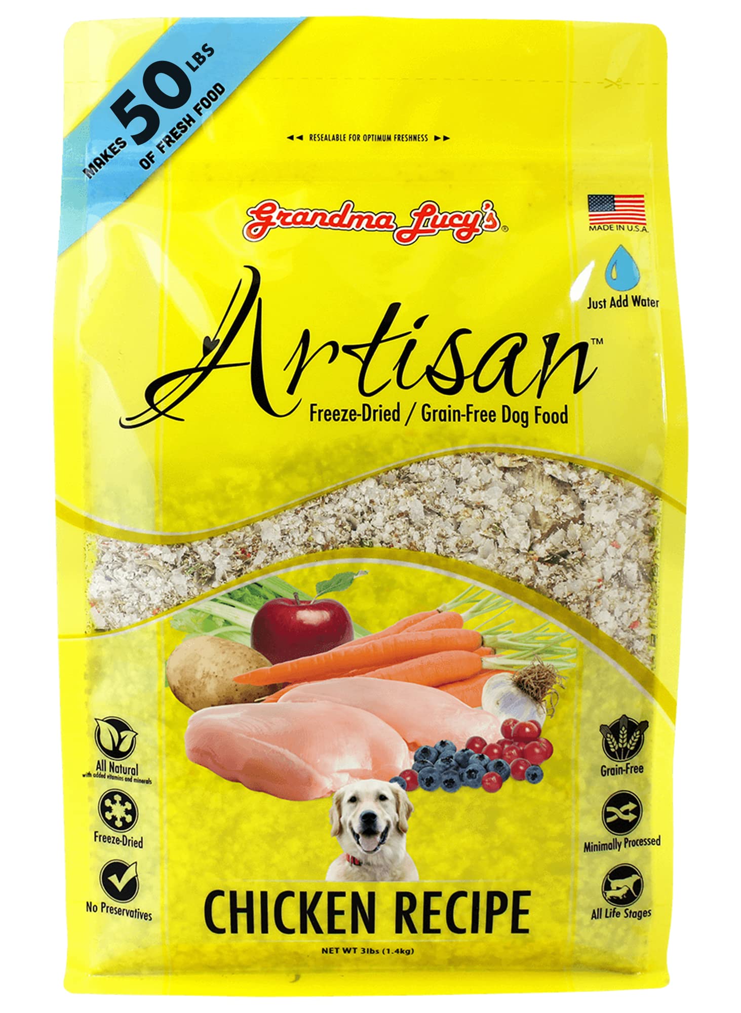 Grandma Lucys Artisan Dog Food, Grain Free and Freeze-Dried - Artisan Chicken, 10Lb Bag