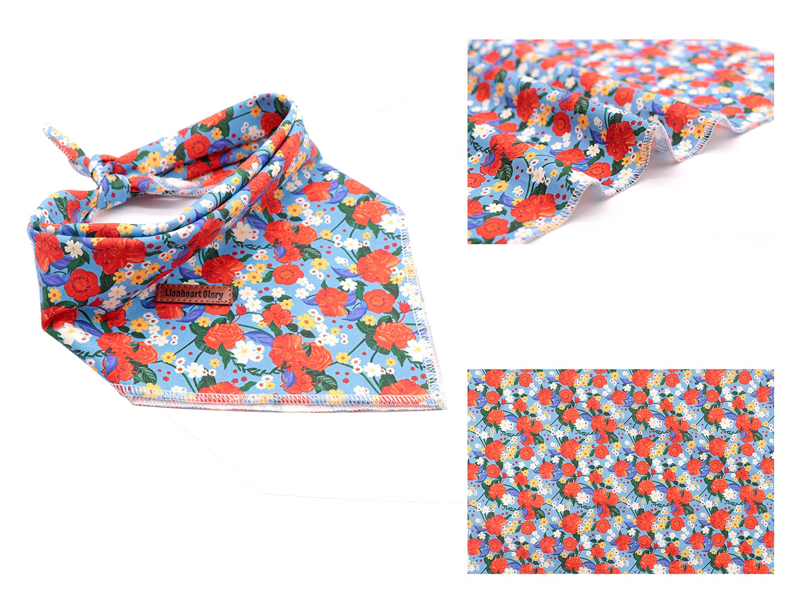 Lionheart Glory Dog Bandana 1 Pack Washable Soft Cotton Floral Print Bibs Scarf, Adjustable Kerchief Square Dog Bandanas For Lar