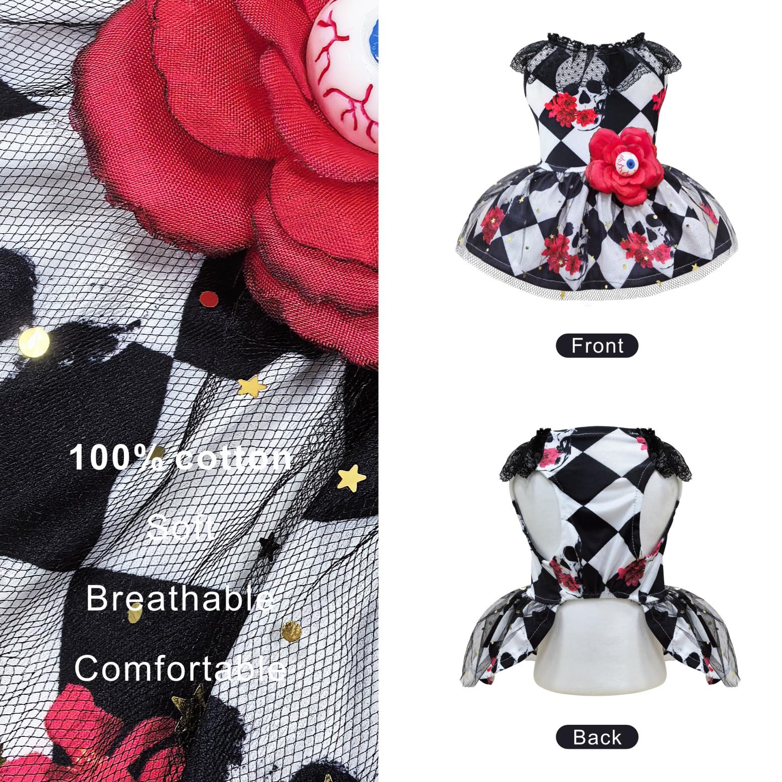Dog Halloween Dress Skeleton Halloween Costumes For Dogs Funny Halloween Puppy Dress With Flower For Small Dogs Cats M