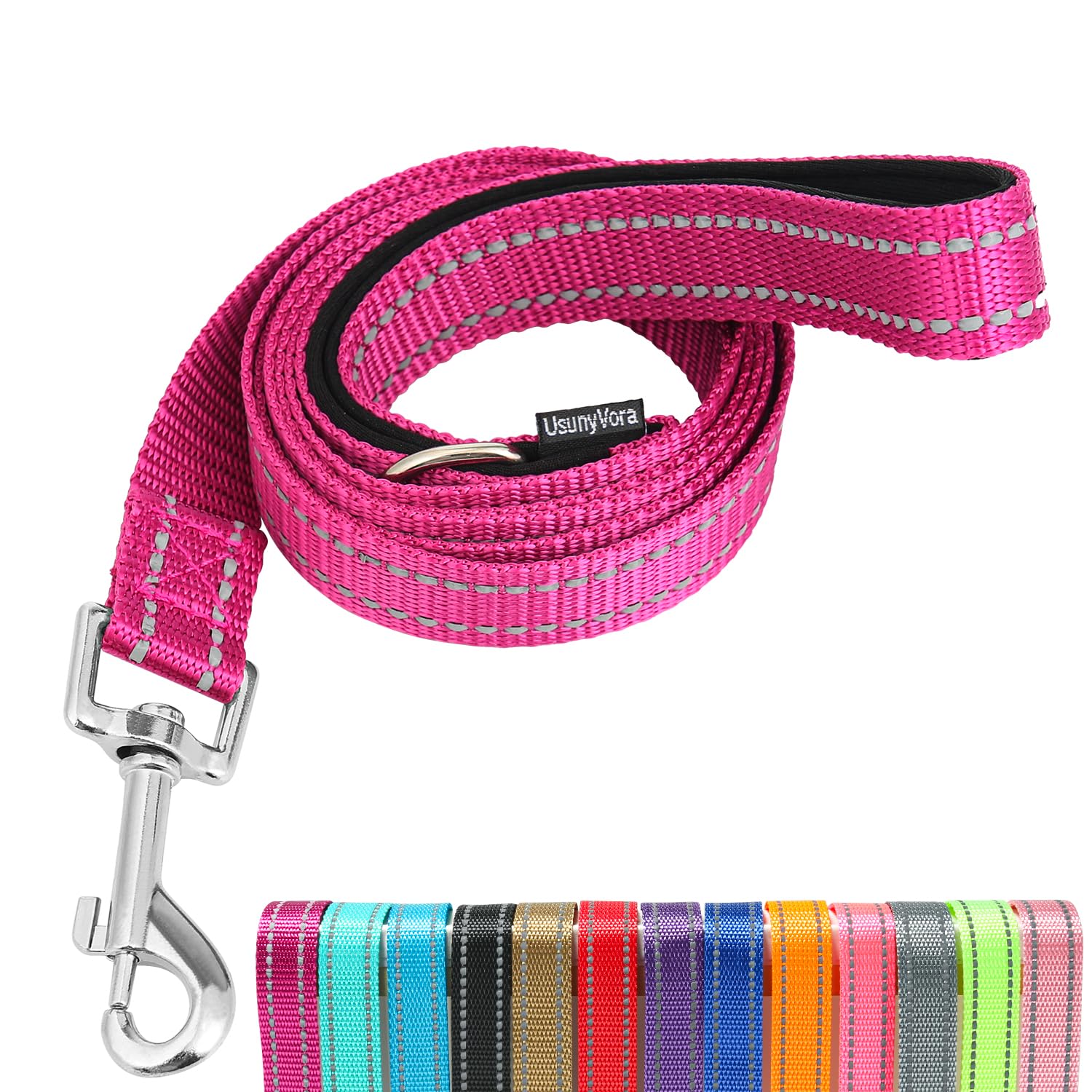 Usunyvora Reflective Nylon Dog Leash For Walking,Strong Dog Leash With Padded Handle For Medium And Large Dogs,5 Ft,Rose