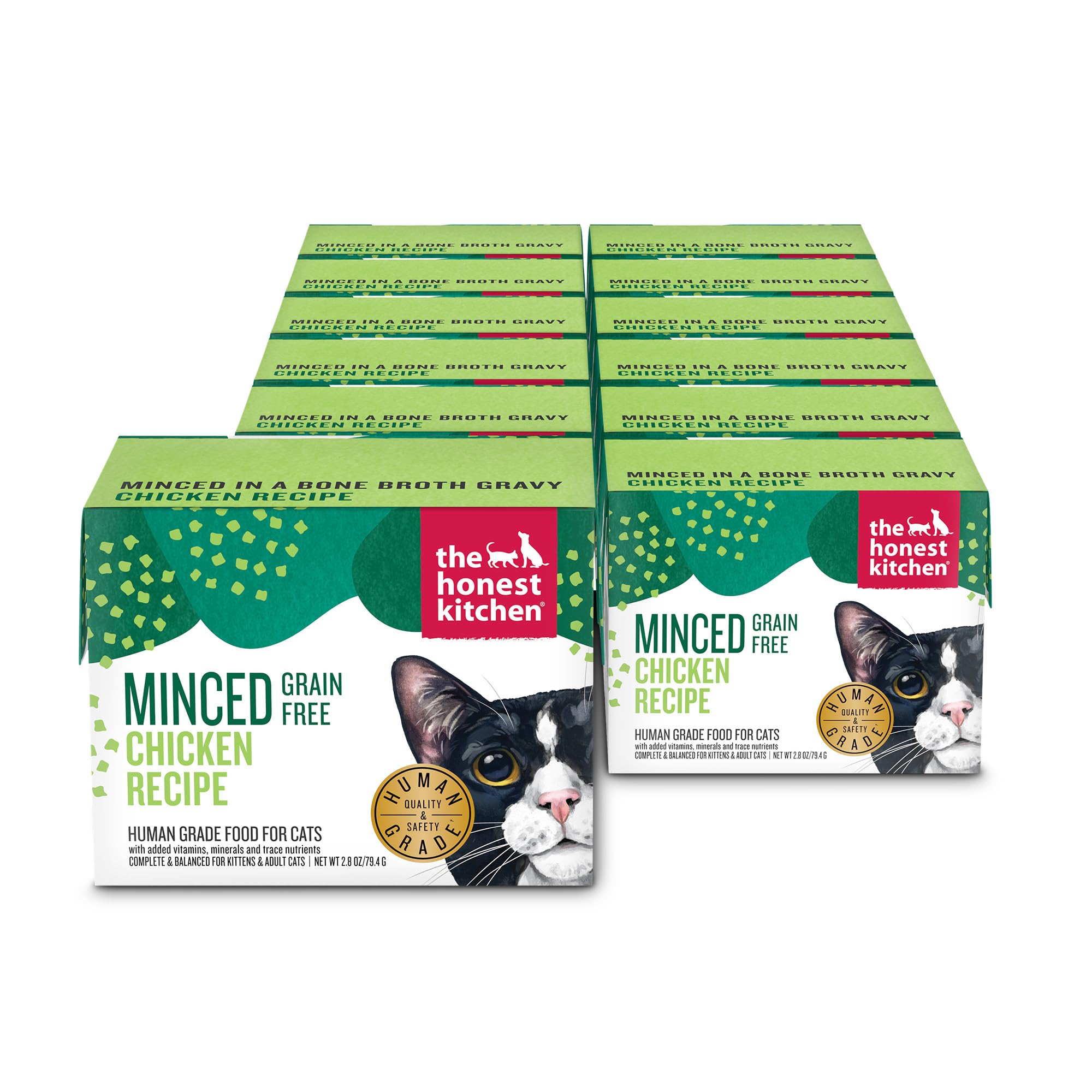 The Honest Kitchen Human Grade Grain Free Minced Chicken in Bone Broth Gravy Wet Cat Food, 2.8 oz x12