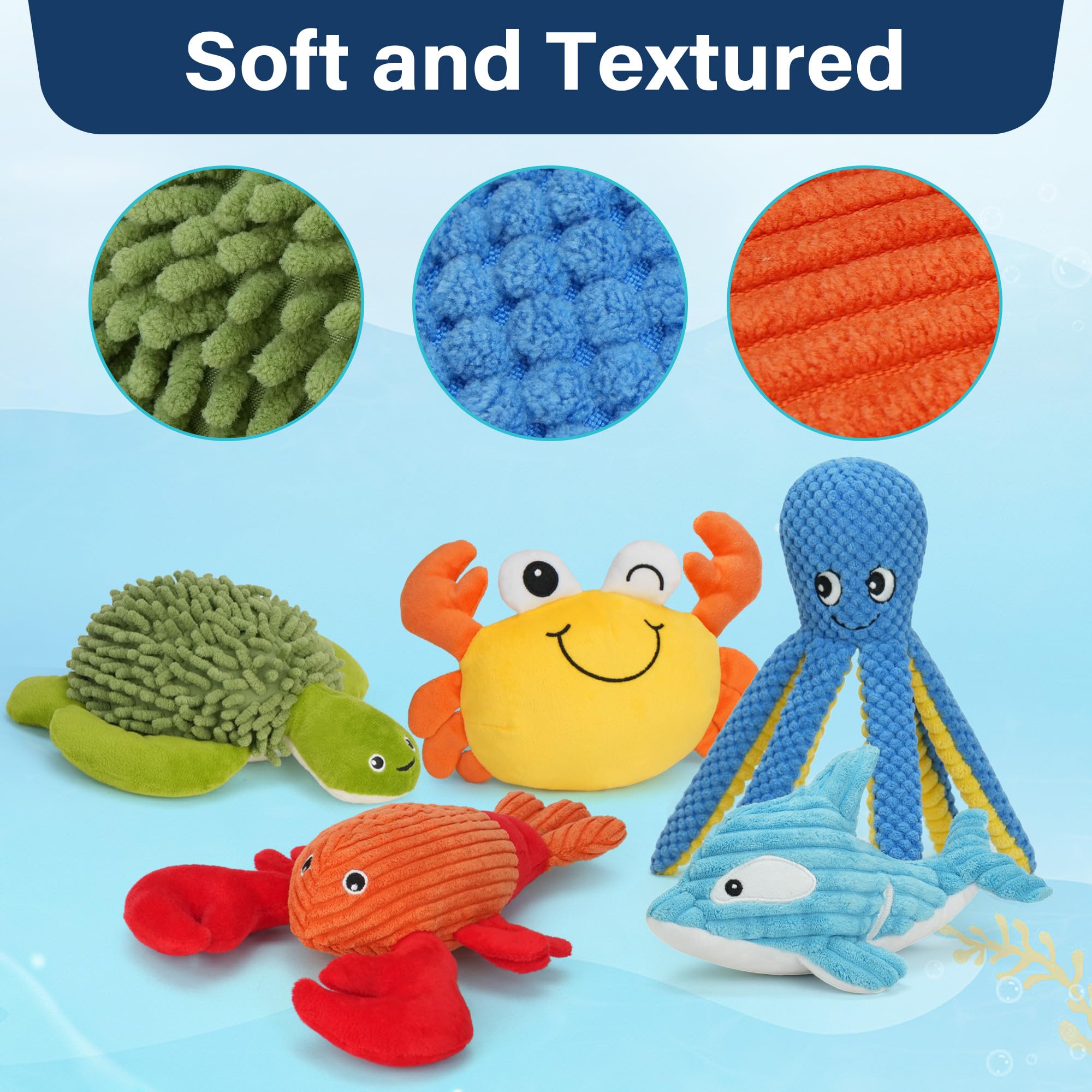 Prime Pets Dog Toys, 5 Pack, Plush Dog Squeaky Toys, Assortment Bundle Ocean Animal Pet Toy For Small Medium Large Dogs, Stuffed
