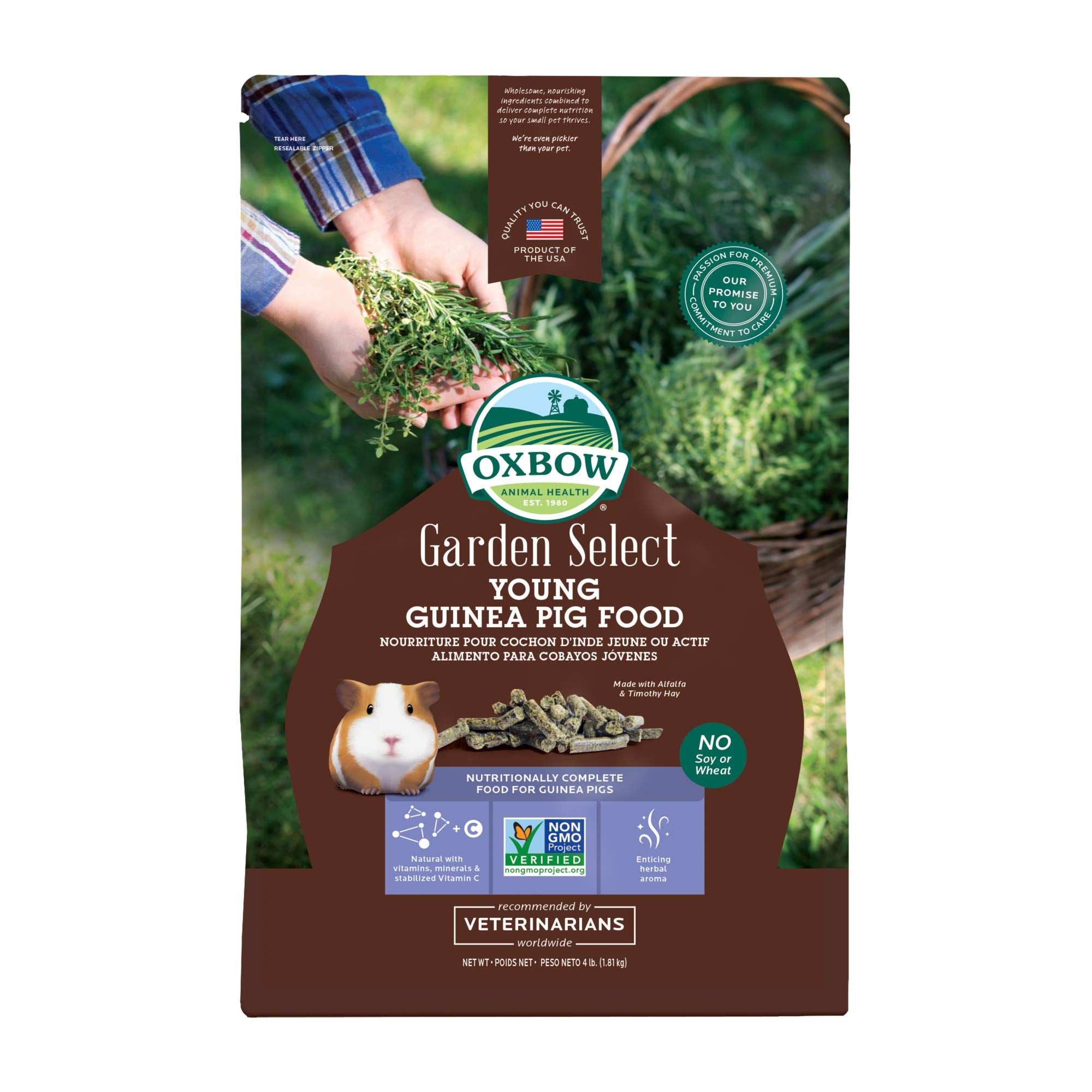 Oxbow Garden Select Guinea Pig Food, Young, Made Alfalfa for Guinea Pig, Pet Food Pellets with Vitamin C, Non-GMO, No Soy, Small