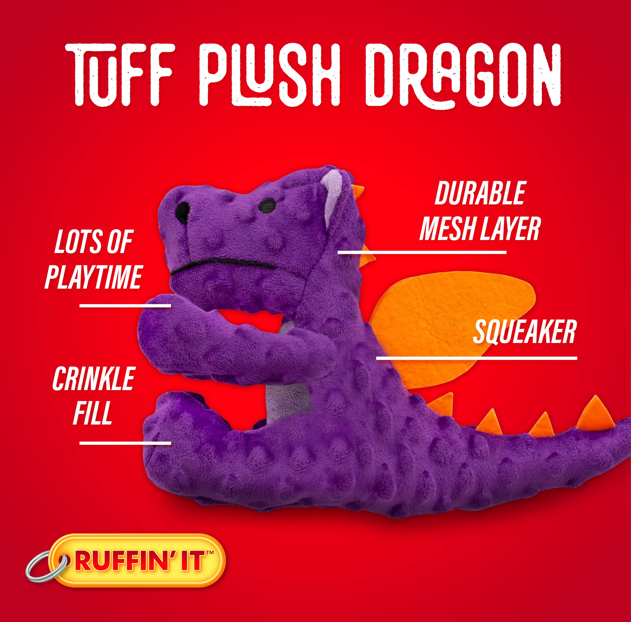 Ruffin' It Tuff Stuffed Plush Dragon Dog Toy