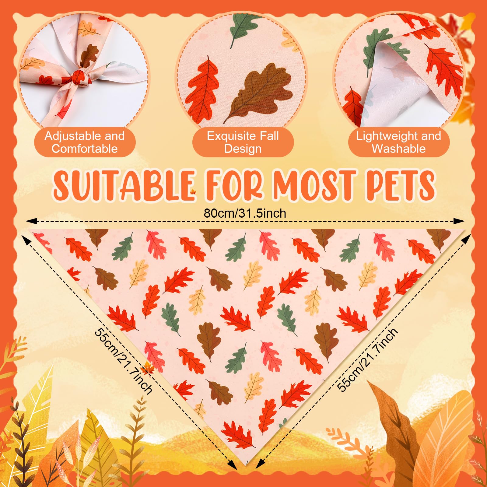 Weewooday 50 Pcs Fall Dog Bandanas Bulk Pumpkin Maple Leaves Thanksgiving Autumn Bandanas for Bibs Adjustable Scarf for Small Me