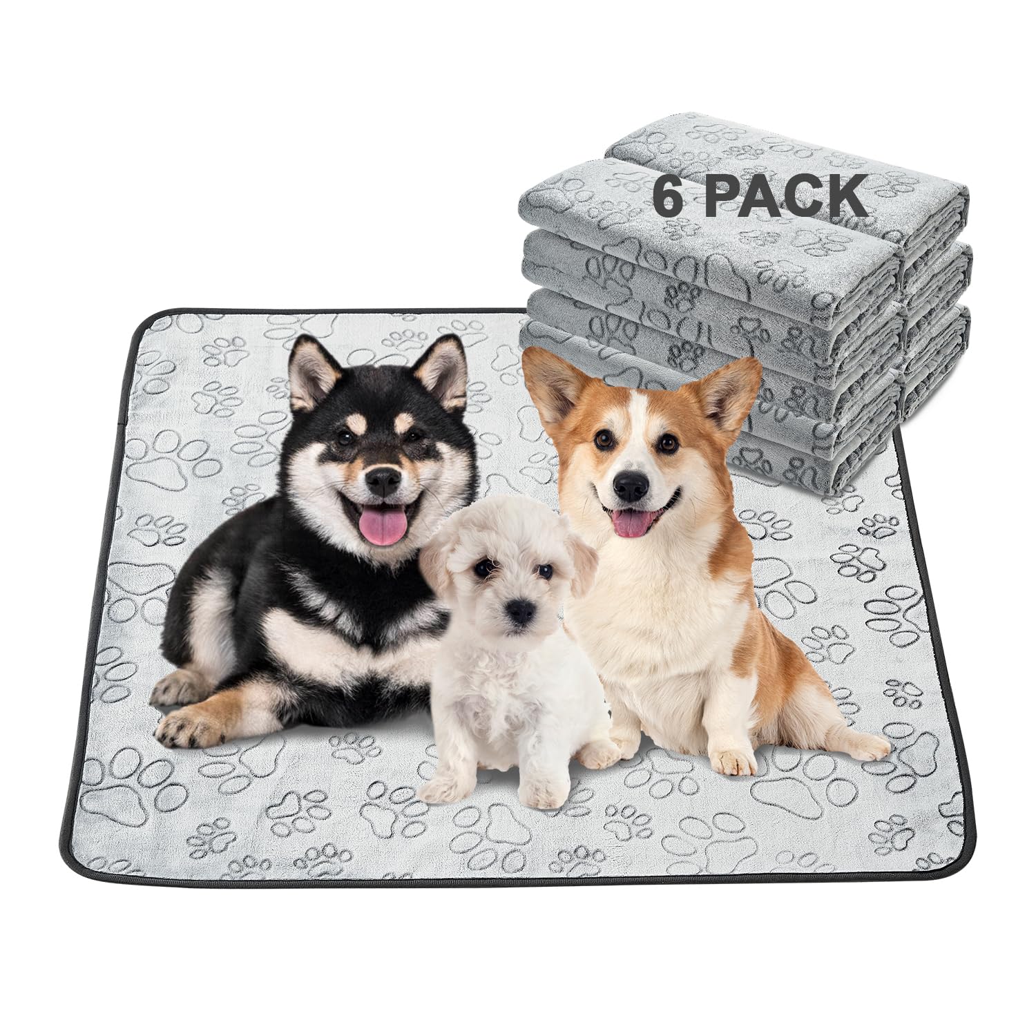 Qeils Reusable Puppy Pads, 6 Pack Washable Pee Pads For Dogs, Non Slip Wee Wee Pad, Absorbent And Leakproof Training Mats For Potty, Crate, Playpen, Bed, Sofa, 34'X 36'