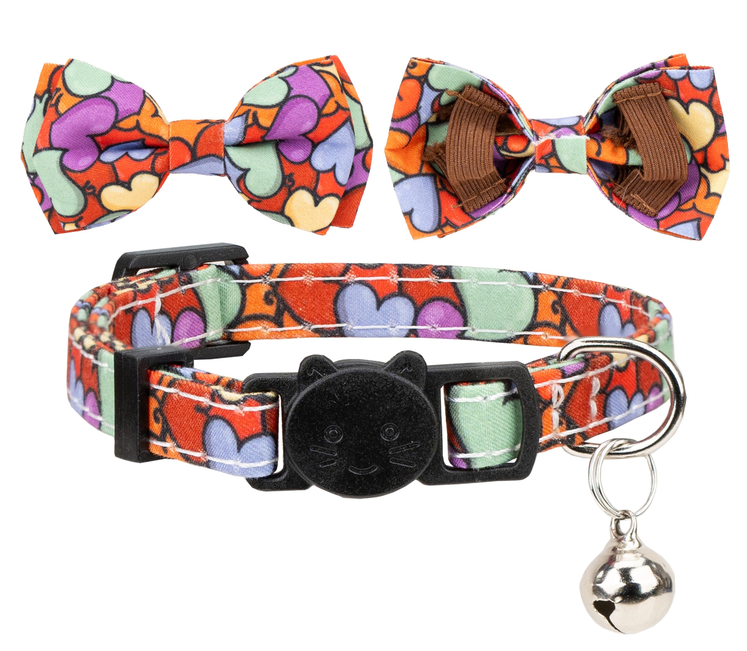 Gyapet Cat Collar With Bowtie Bell Safety Breakaway Kitten 7-11In Dot Colorful Adjustable Love-Hearts