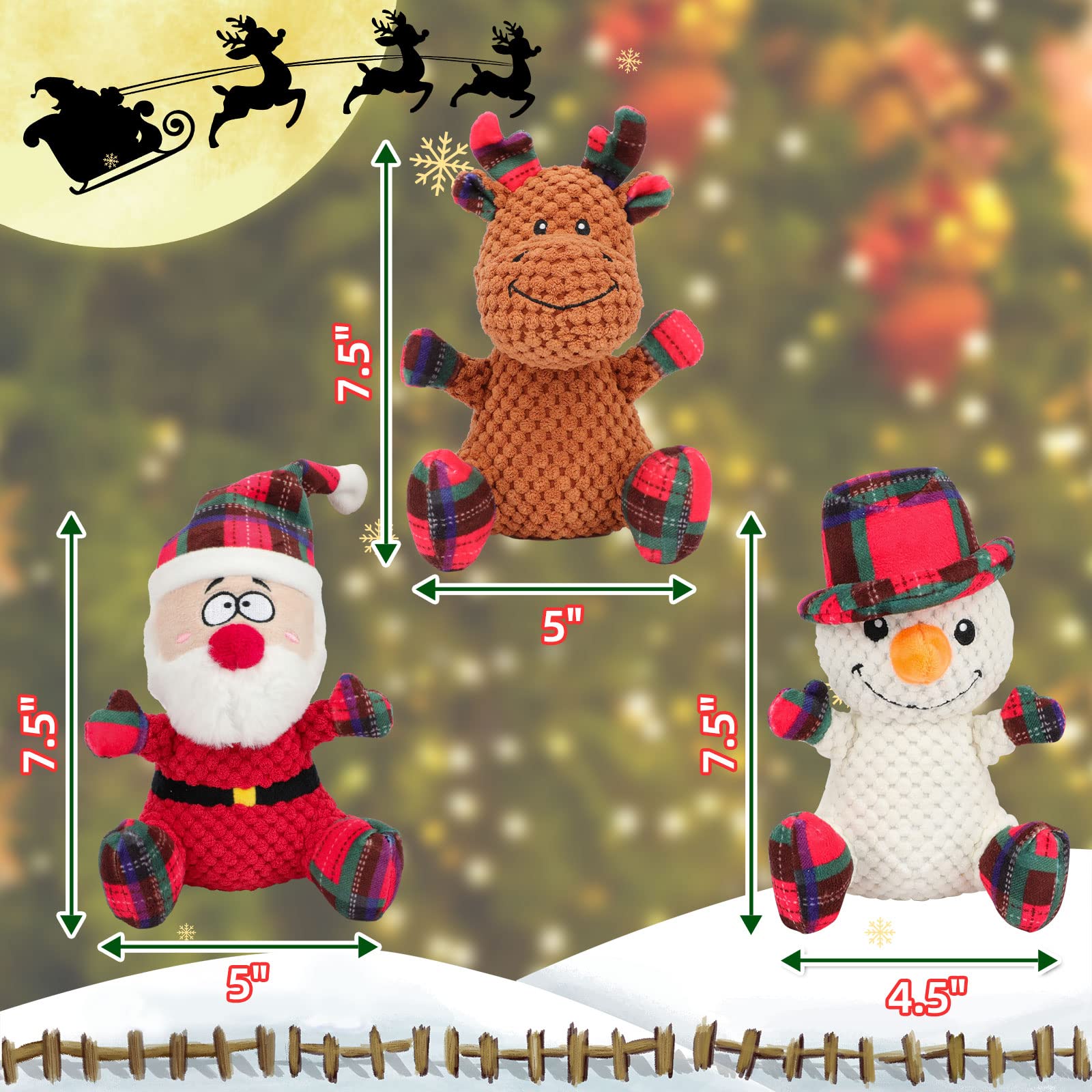 Rypet 3 Pack Dog Christmas Toys Pet Stuffed Plush Toys Interactive Durable Dogs Chew Toys For Medium Small Dogs