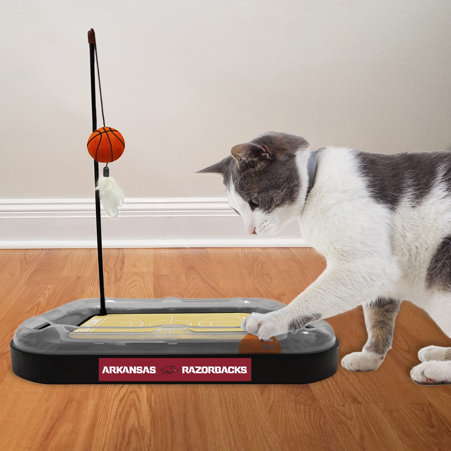 Cat Scratch Toy Ncaa Arkansas Razorbacks Reversible Basketball Court Felt/Cardboard Cat Scratcher Toy. Interactive Cat Ball Bell