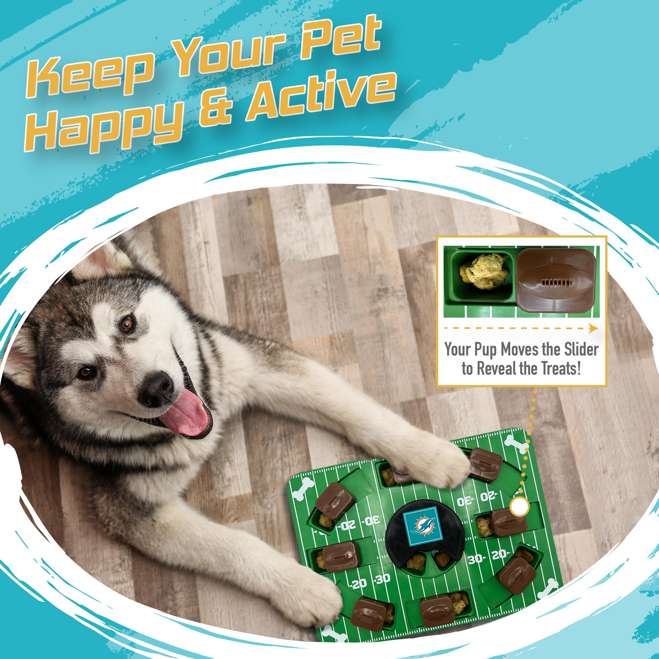 Pets First NFL Miami Dolphins Interactive Dog Treat Puzzle Toy - Standard Size, Engaging Puzzle for Dogs