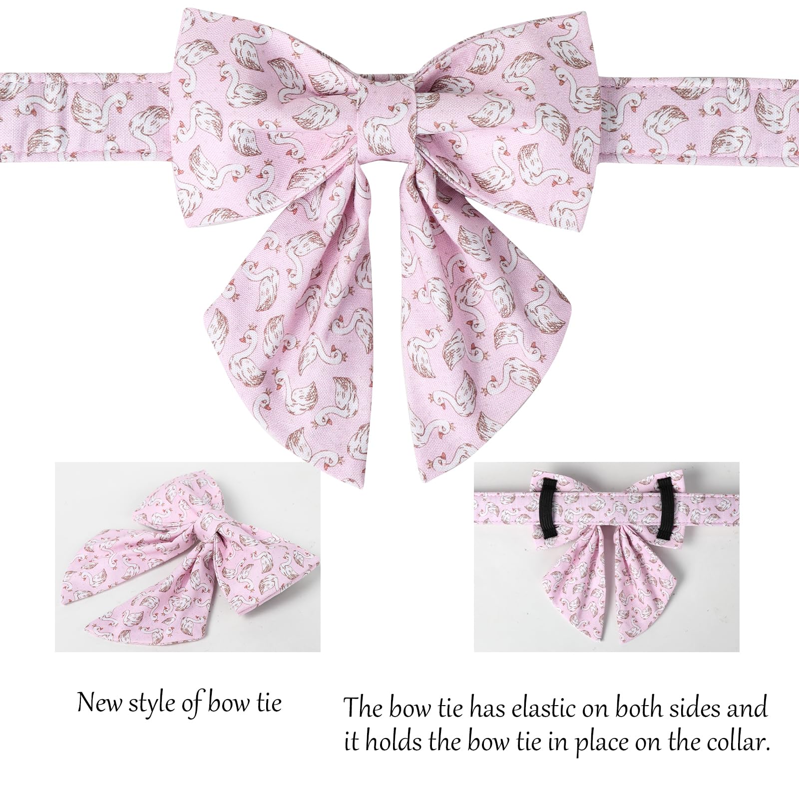 Lionet Paws Design Dogs Collar Cute Pink Sailor Bow Dog Collars For Girl Female Small Medium Dogs With Swan M