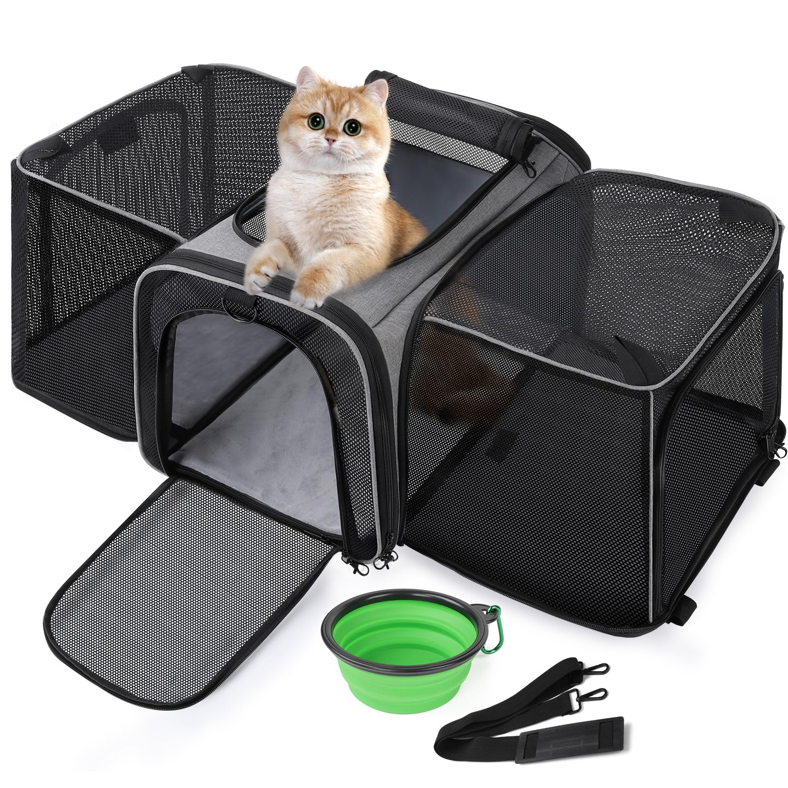 Pecute Cat Carrier Expandable, Extra Large Pet Carrier Bag, Foldable Cat Carrier Bag with Breathable Mesh, Pet Carrier Transport