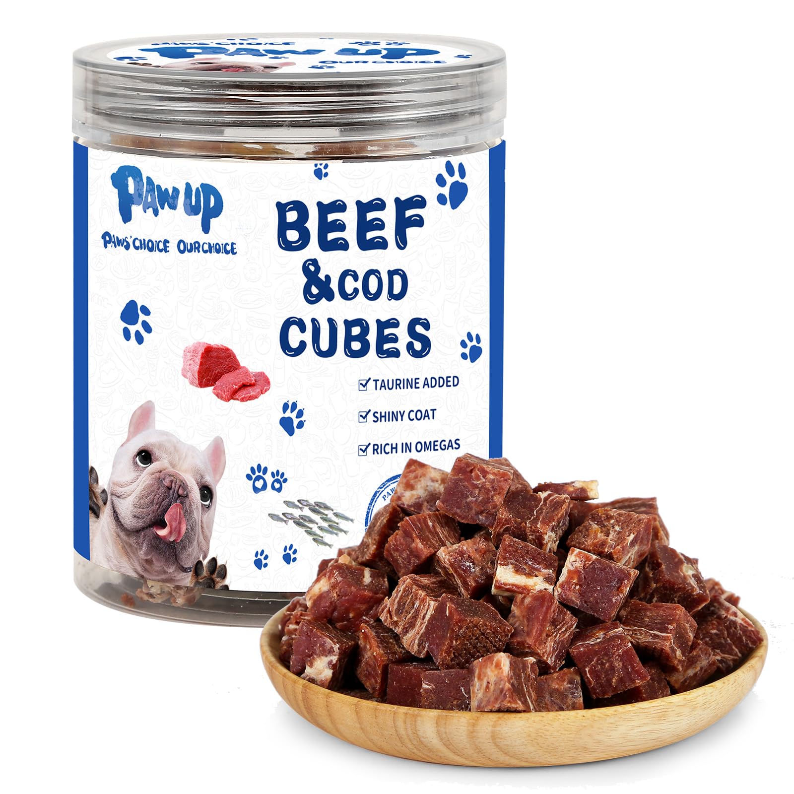 PAWUP Dog Treats Training Rewards, Beef Cod Cubes, 1% Taurine Added, 12.5 oz, Rawhide Free, Grain Free, Low Fat Dog Training Rew