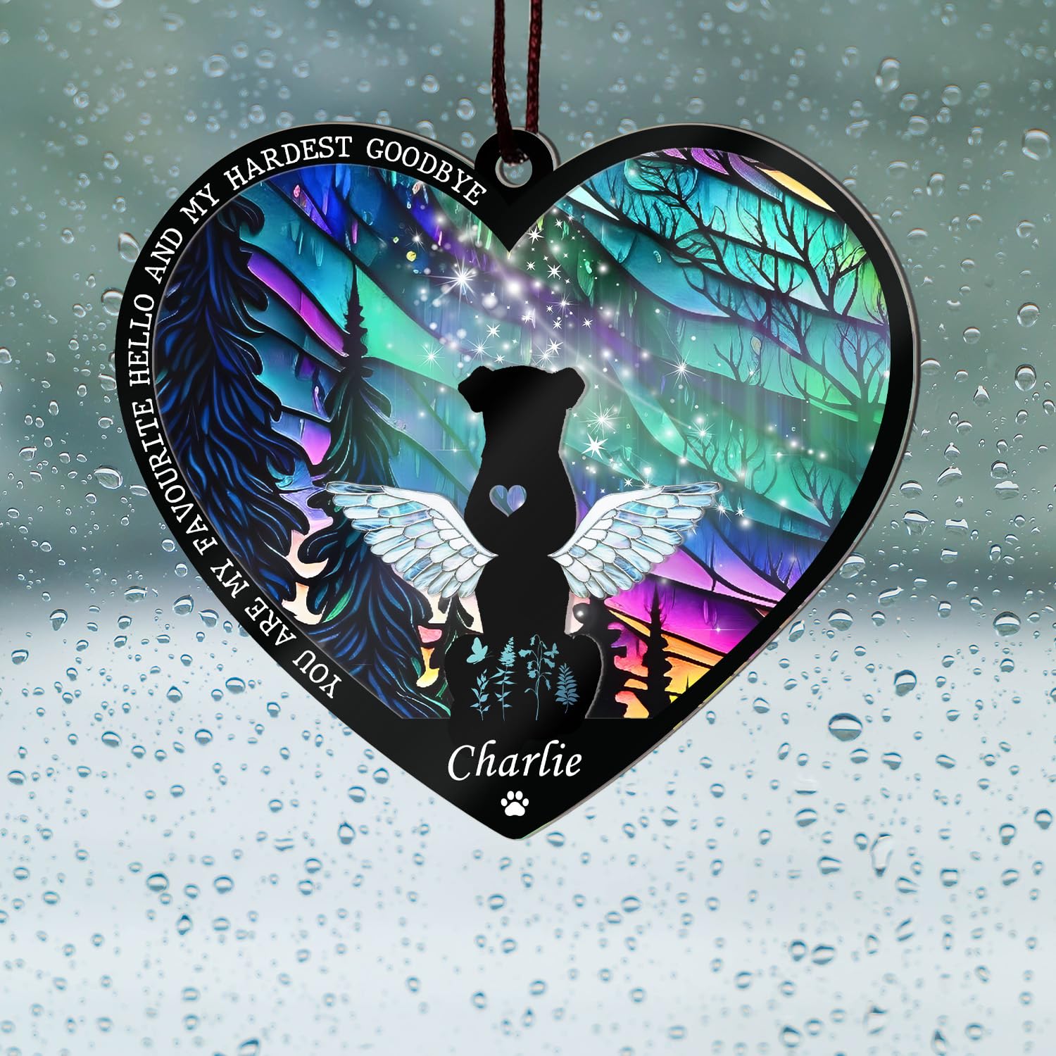 Personalized Dog Memorial Suncatcher, Custom With Name Date Dog Breeds Suncatcher, Pet Loss Sun Catcher, Stained Glass Light Cat