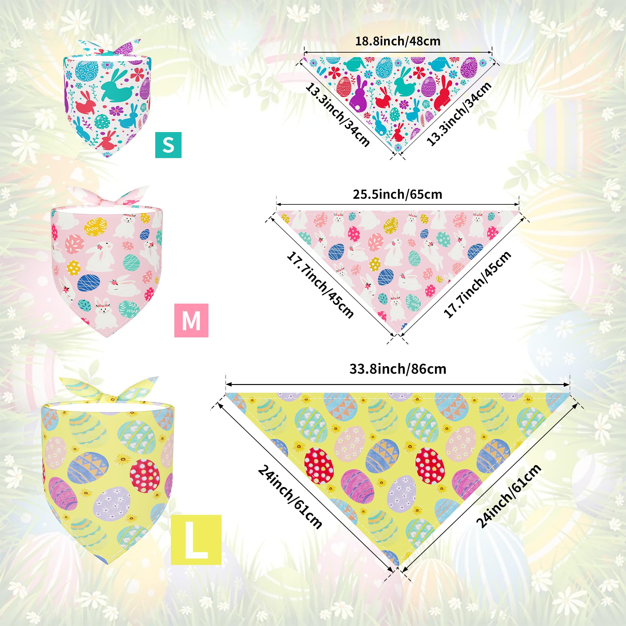 Pai Sence Easter Dog Bandanas For Medium Dog Breed 25 Inch Polyester Dog Bandana 7 Pcs Adjustable Dogs Scarves Grooming M