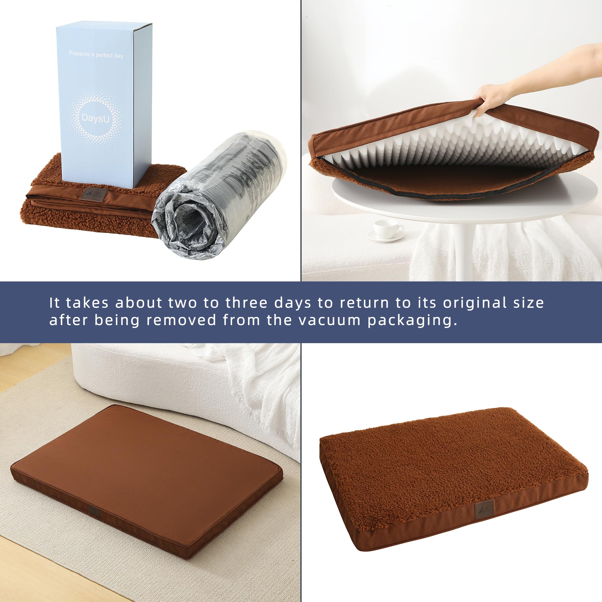 Daysu Large Dog Bed For Large Dogs, Orthopedic Dog Beds With Removable Washable Cover, Egg Crate Foam Pet Bed Mat, Flax Brown, S