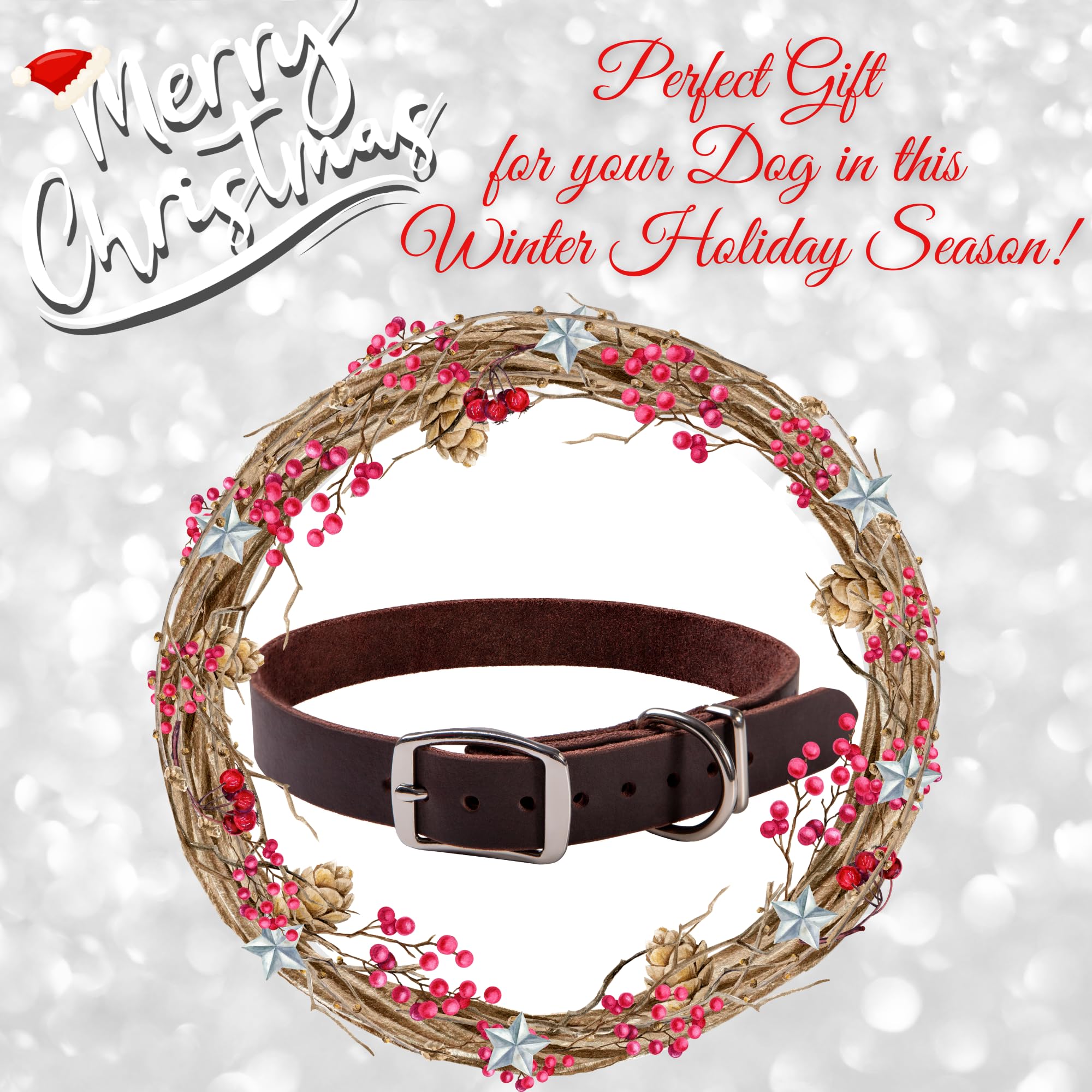 ADITYNA Leather Dog Collar for Large Dogs - Soft Top-Grain Leather, Brown, 19-24 inches, Classic Style