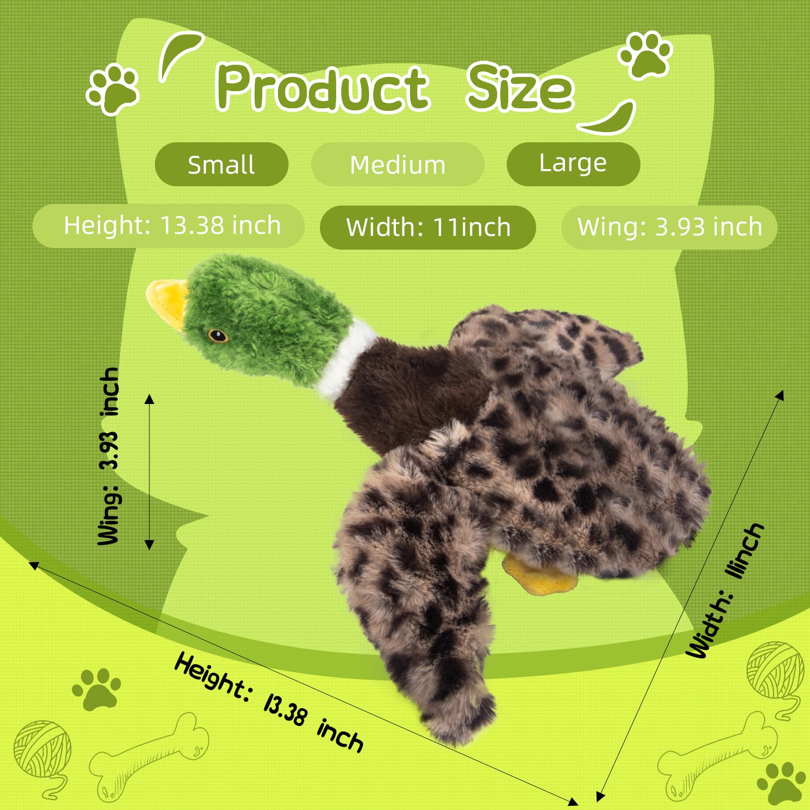 Calibonbon Duck Dog Squeaky Toy for Aggressive Chewers - No Stuffing Durable Plush with 4 Squeakers & Crinkle Wings, Chew Proof