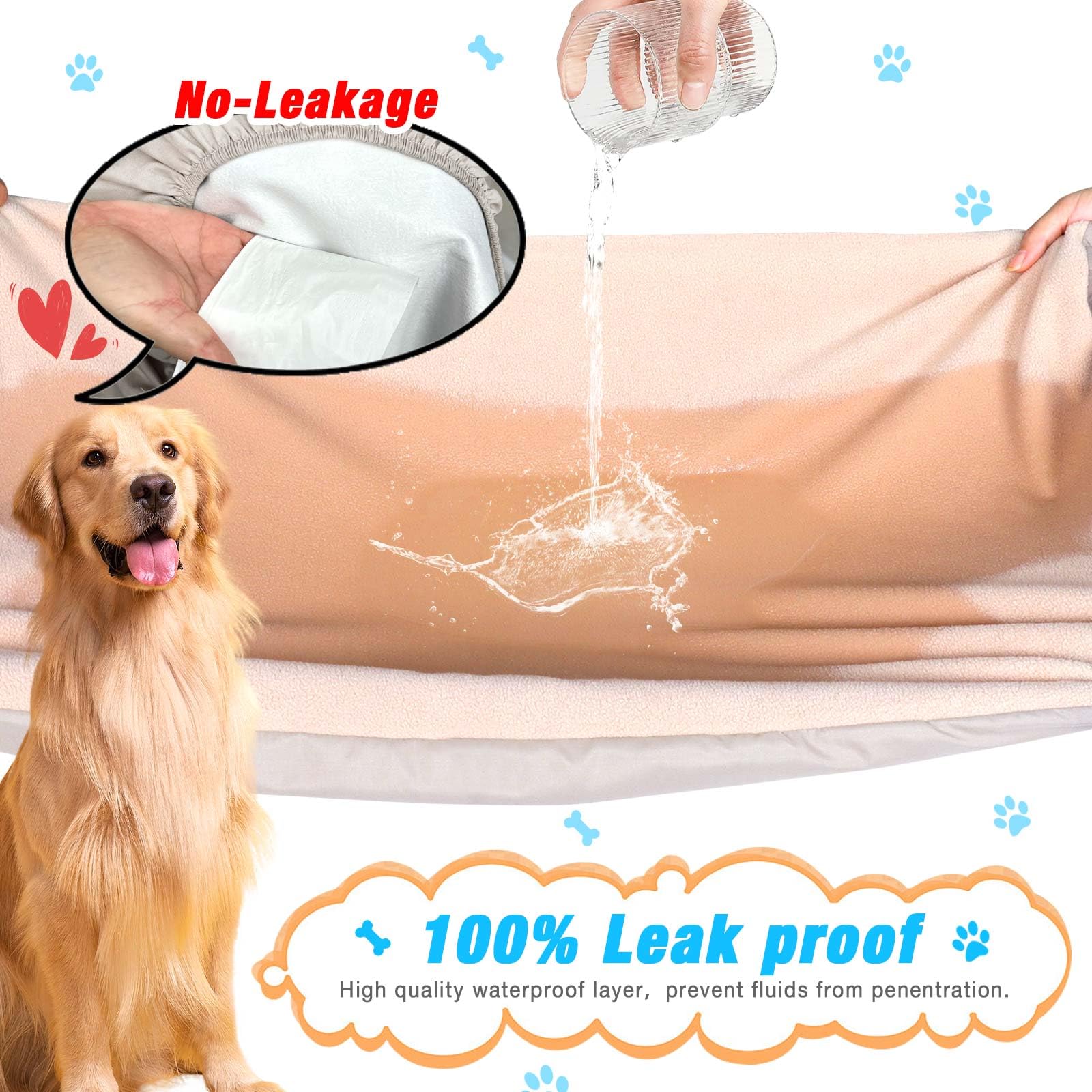Dog Bed Covers Replacement Washable 100% Waterproof Dog Bed Sheets Soft & Noiseless 2 Pack, 42'' X 28'' Beige