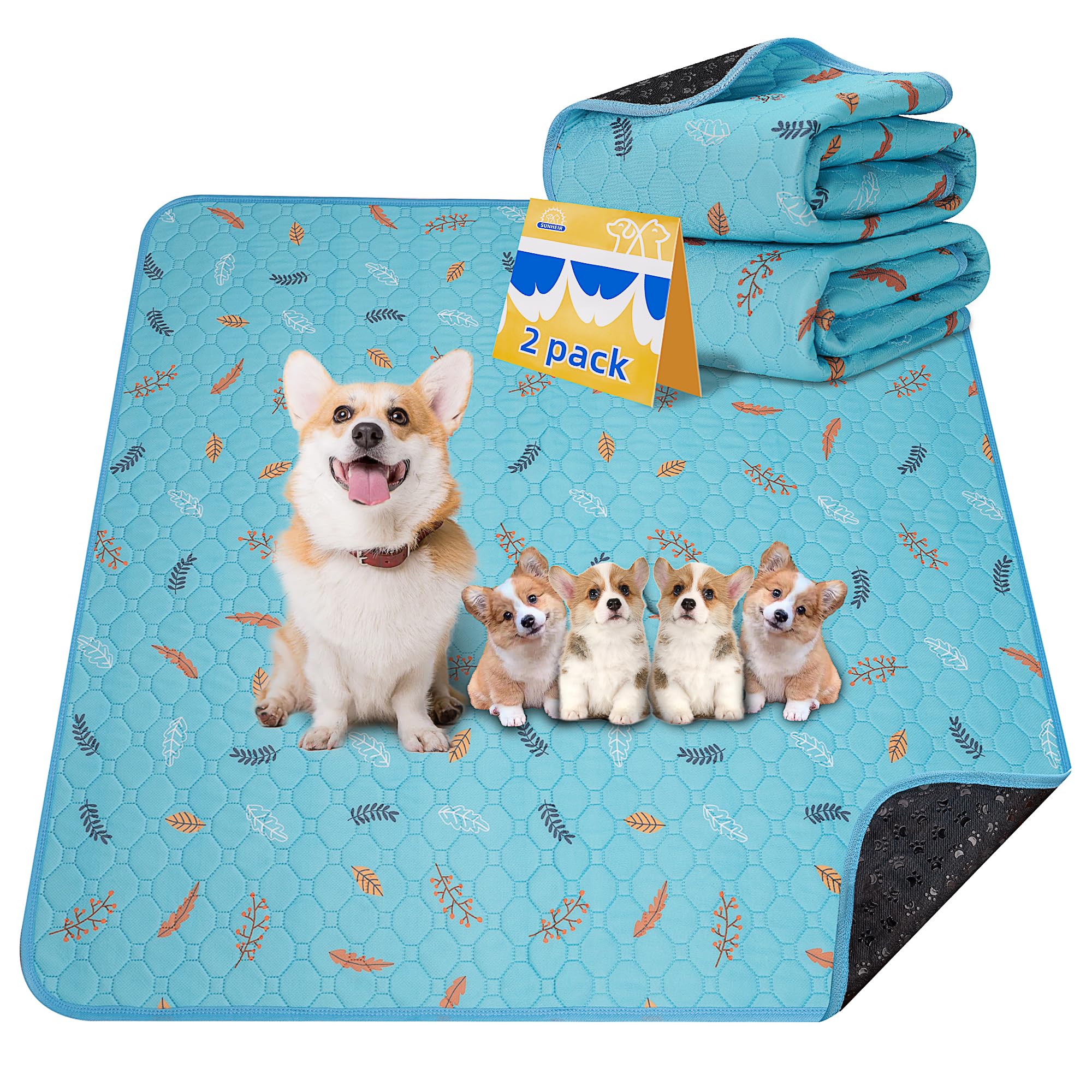 Sunheir Washable Pee Pads For Dogs 2-Pack Reusable Puppy Pads Pet Training Pads, Waterproof Dog Pee Pads For Crate, Whelping Pad