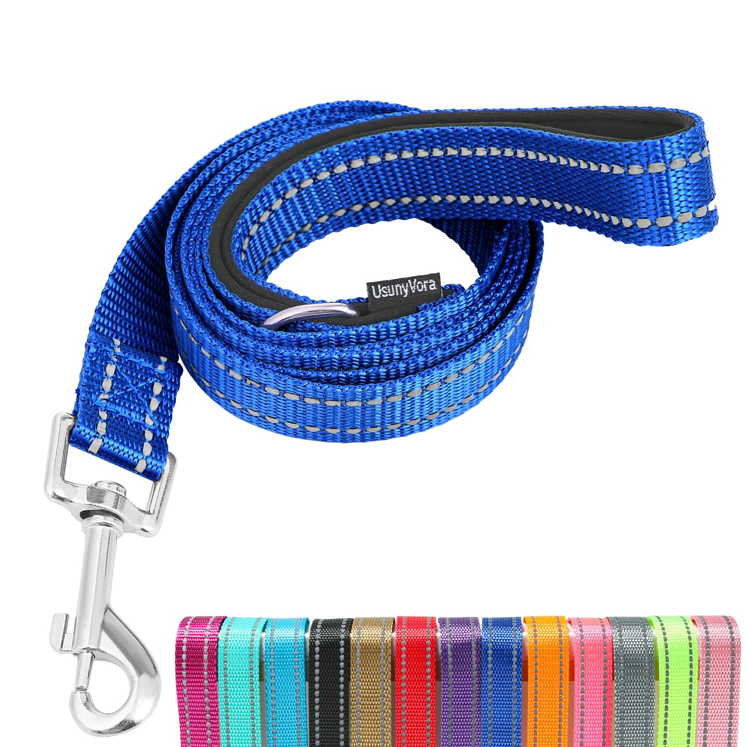 Usunyvora Reflective Nylon Dog Leash For Walking,Strong Dog Leash With Padded Handle For Medium And Large Dogs,6 Ft,Navy Blue