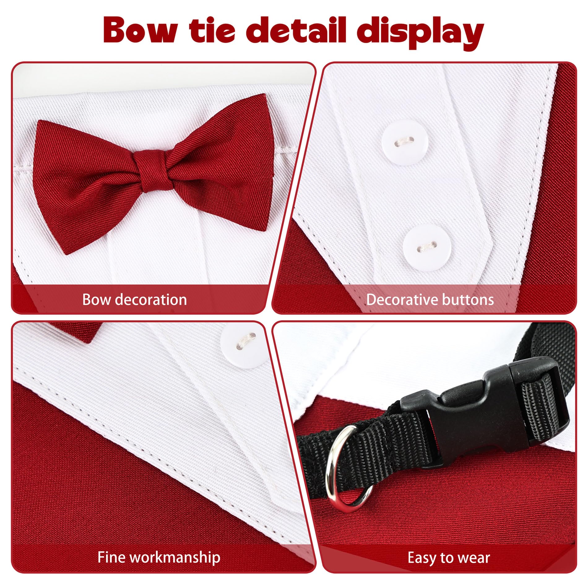 Dog Wedding Outfit Stylish Suit Bow Tie Costume Cold Weather Warm Flannel Lining Christmas Party Formal Tuxedo (Burgundy,L)