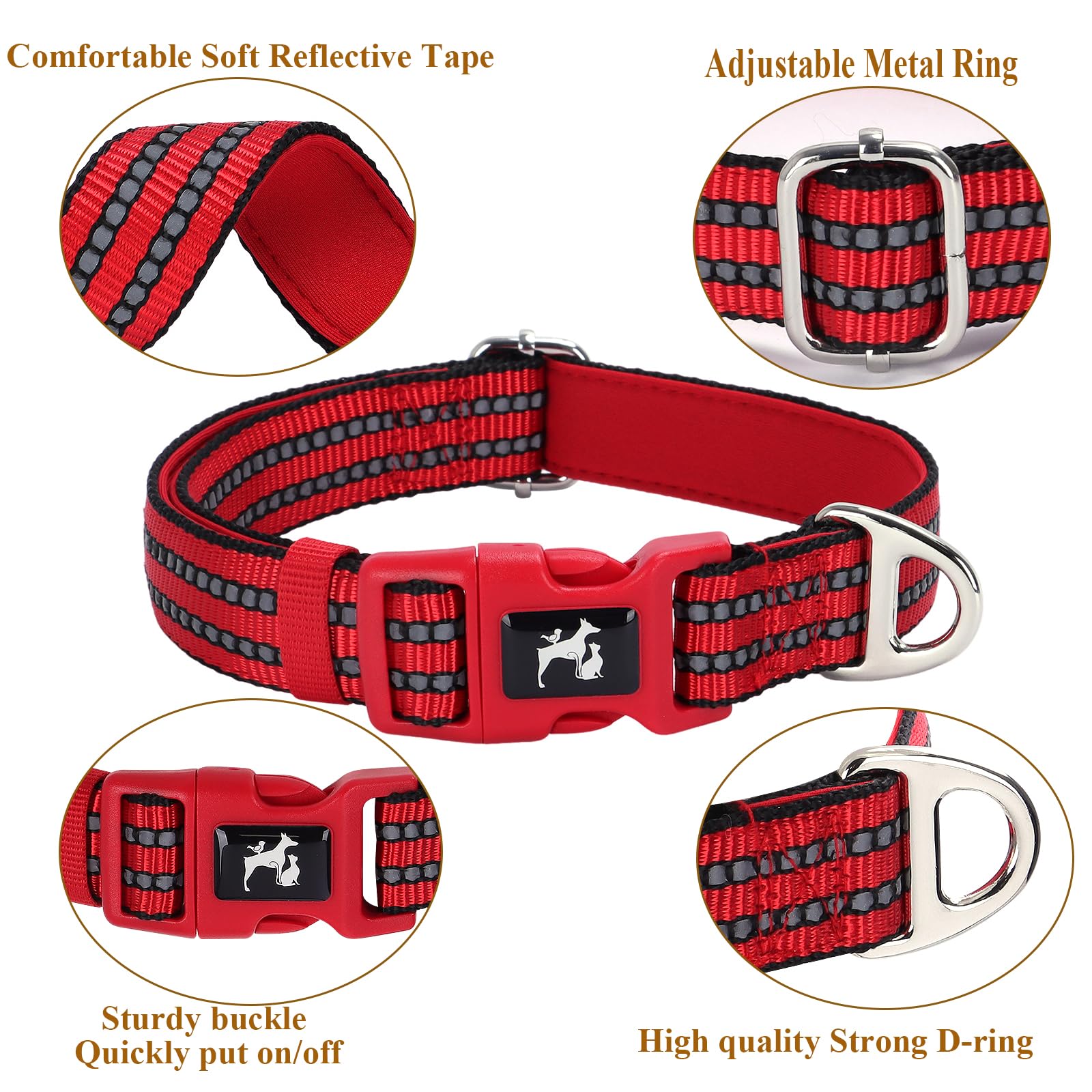 Maowuwujoz Soft Padded Reflective Extra Large Dog Collars,Adjustable Durable Pet Collar With Quick Release Buckle For Walking, R