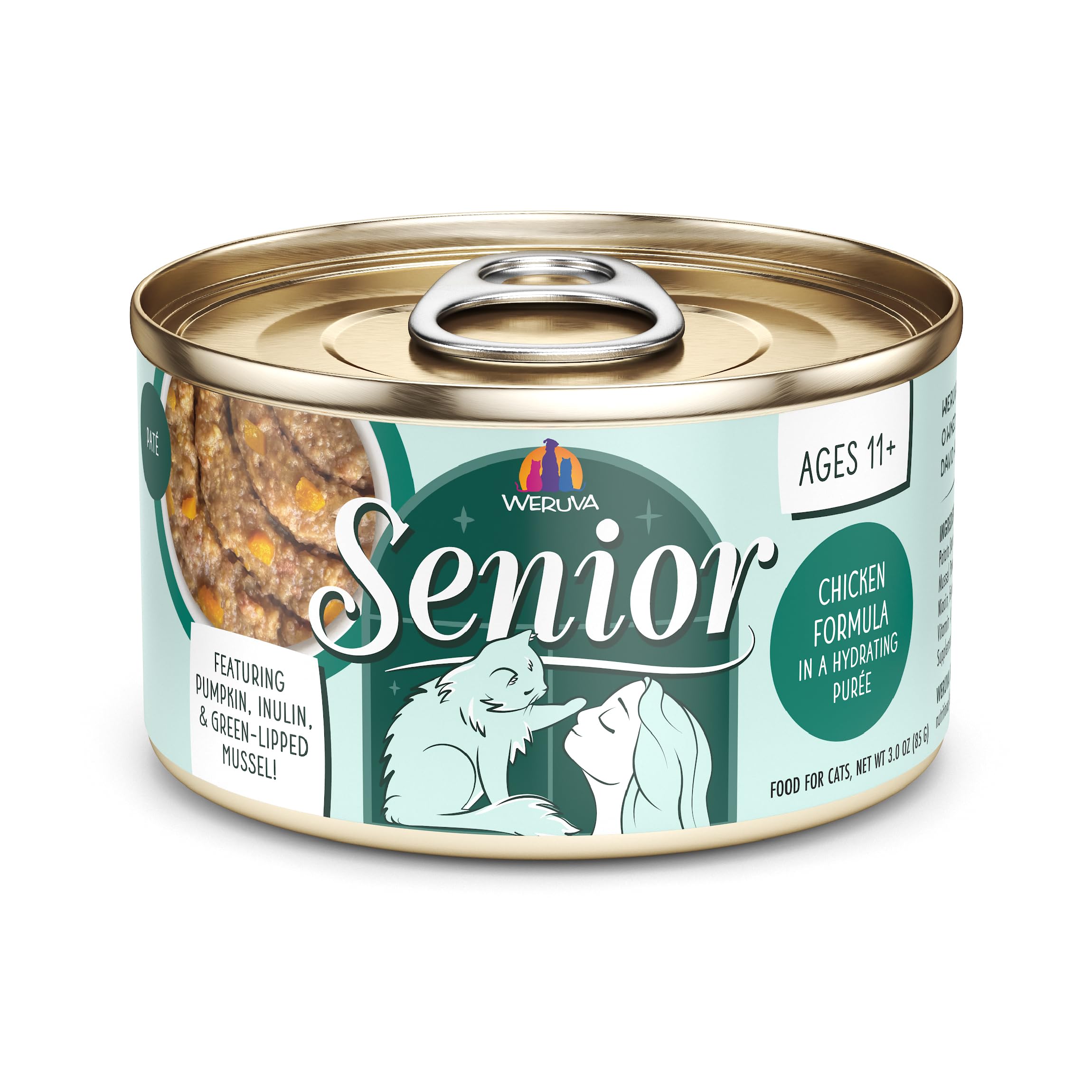 Weruva Senior Cat Food, Chicken in a Hydrating Pur  e, 3oz Can, Pack of 12