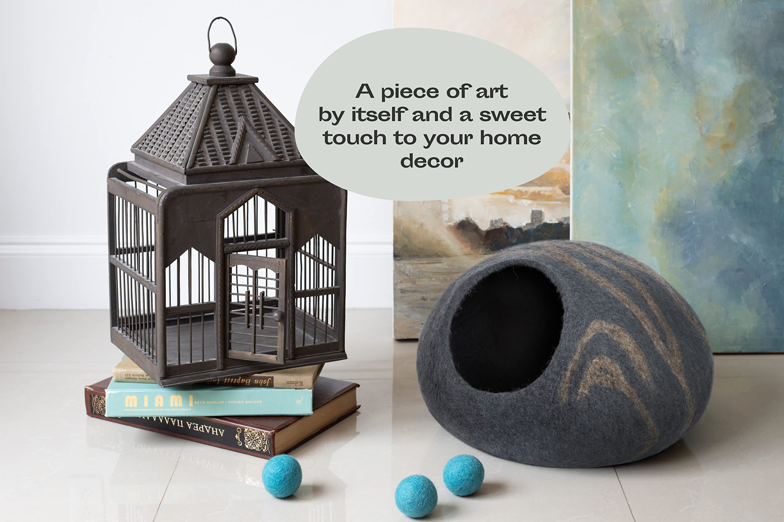 Meowfia Premium Felt Cat Bed Cave - Handmade 100% Merino Wool Bed For Cats And Kittens (Dark Shades) (Large, Slate Grey)