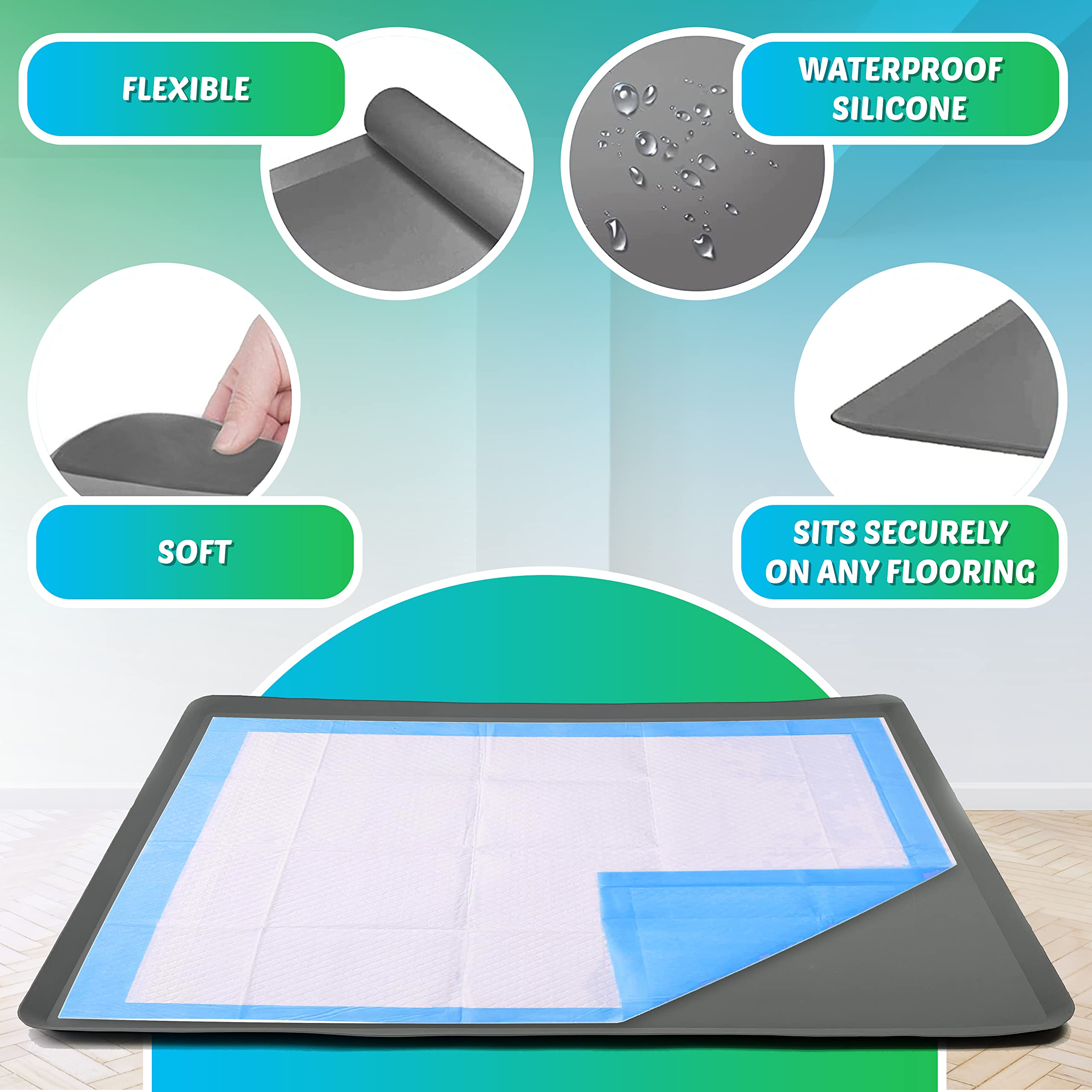 Skywin Silicone Pee Pad Holder - Leakproof & Easy-to-Clean, 28 x 30 Inch, Gray, Model SW-PPORIG-28x30-GREY
