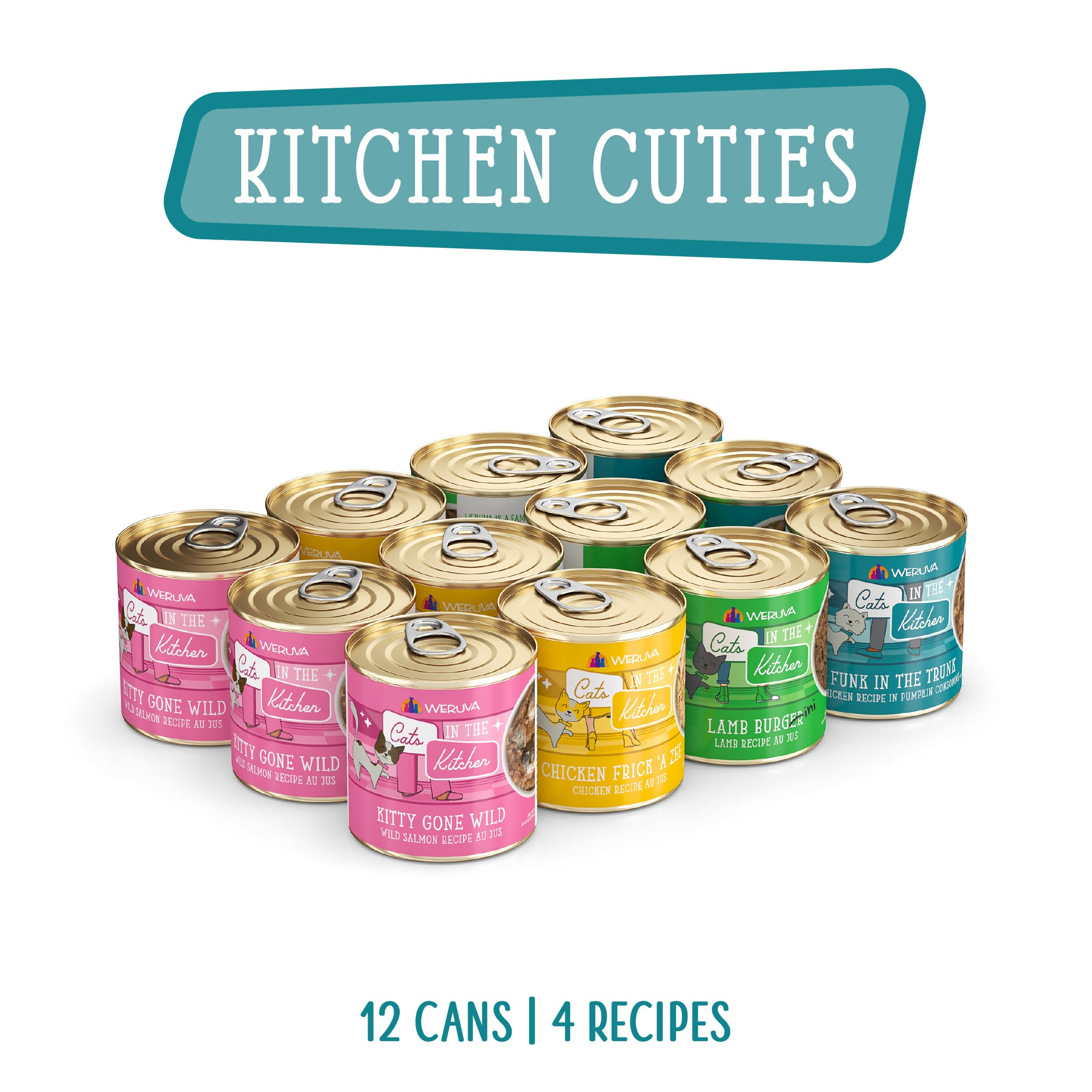 Weruva Cats in The Kitchen Kitchen Cuties Variety Pack Wet Cat Food 10oz Cans (Pack of 12) Multi