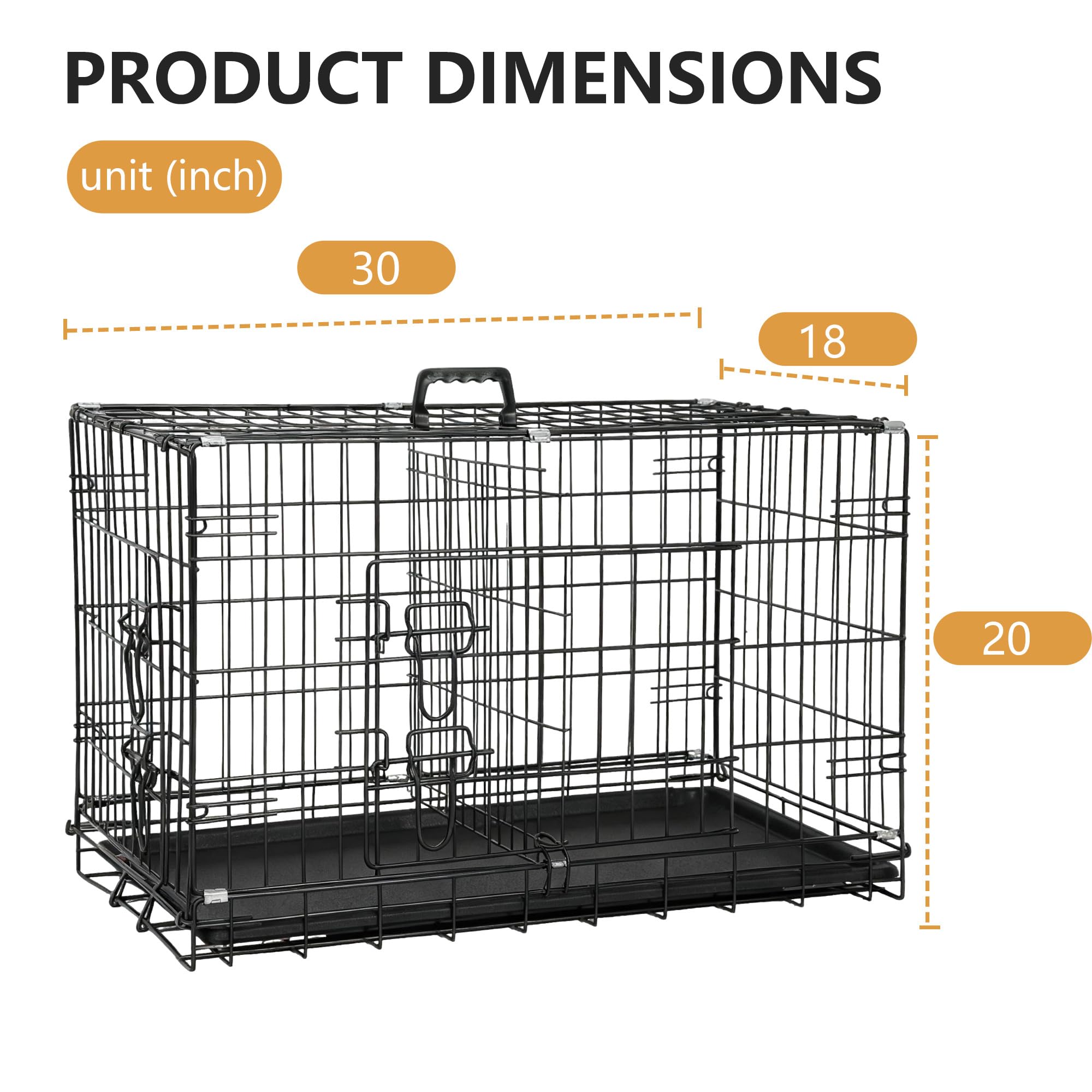 FDW 30-Inch Dog Crate Pet Cage with Metal Folding Design Plastic Tray Indoor Outdoor Dog Kennel Cage for Small and Medium Dogs,D