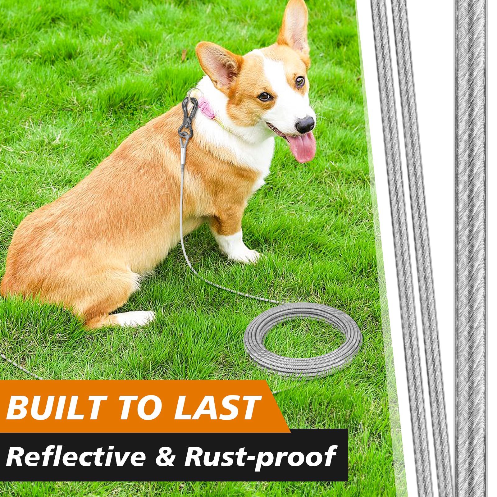 Xiaz Dog Tie Out Cable 20Ft, Outdoor Dog Lead 8/10/15/20/30/50Ft, Heavy Duty Pet Runner Tether Chain Outside For Small Medium La