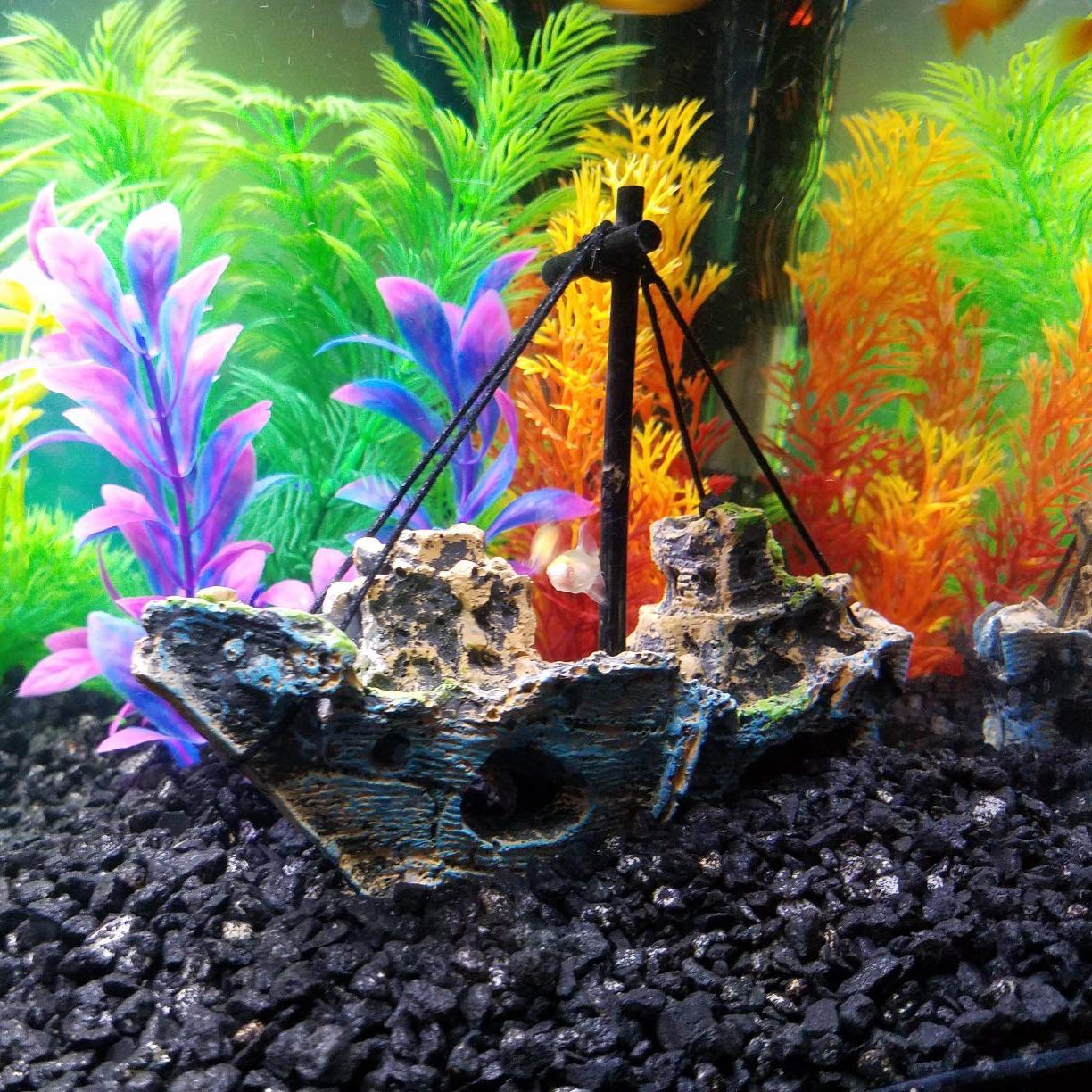 Slocme Aquarium Resin Boat Ornament - Fish Tank Shipwreck Decorations Sunken Ship Ornament,Aquarium Ornament For Freshwater Saltwater Tanks