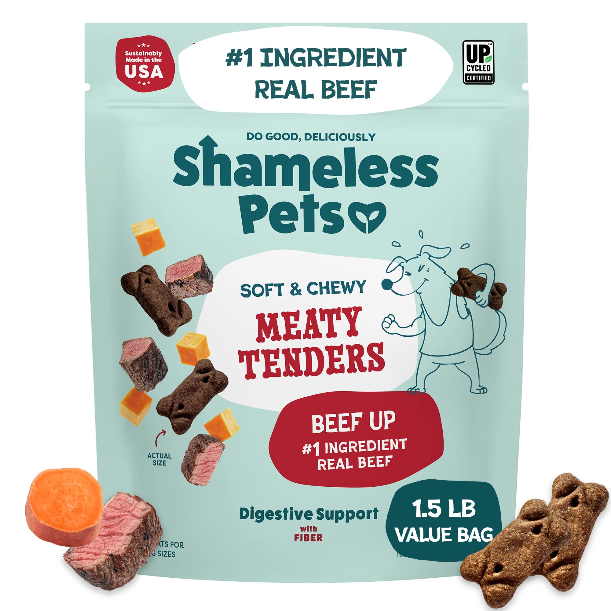 Shameless Pets Soft & Chewy Dog Treats, Beef Up Meaty Tenders, 1.5lb - Real Beef is 1st Ingredient - Grain Free, No Corn or Soy 