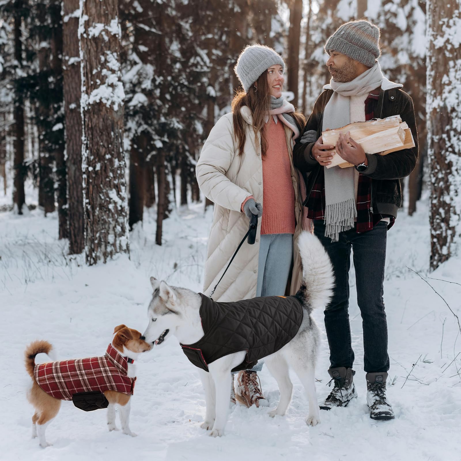 Kuoser Warm Dog Coat, Reversible Dog Jacket Waterproof Dog Winter Coat British Style Plaid Dog Clothes Pet Dog Cold Weather Coats Cozy Snow Jacket Vest For Small Medium Large Dogs Red 3Xl