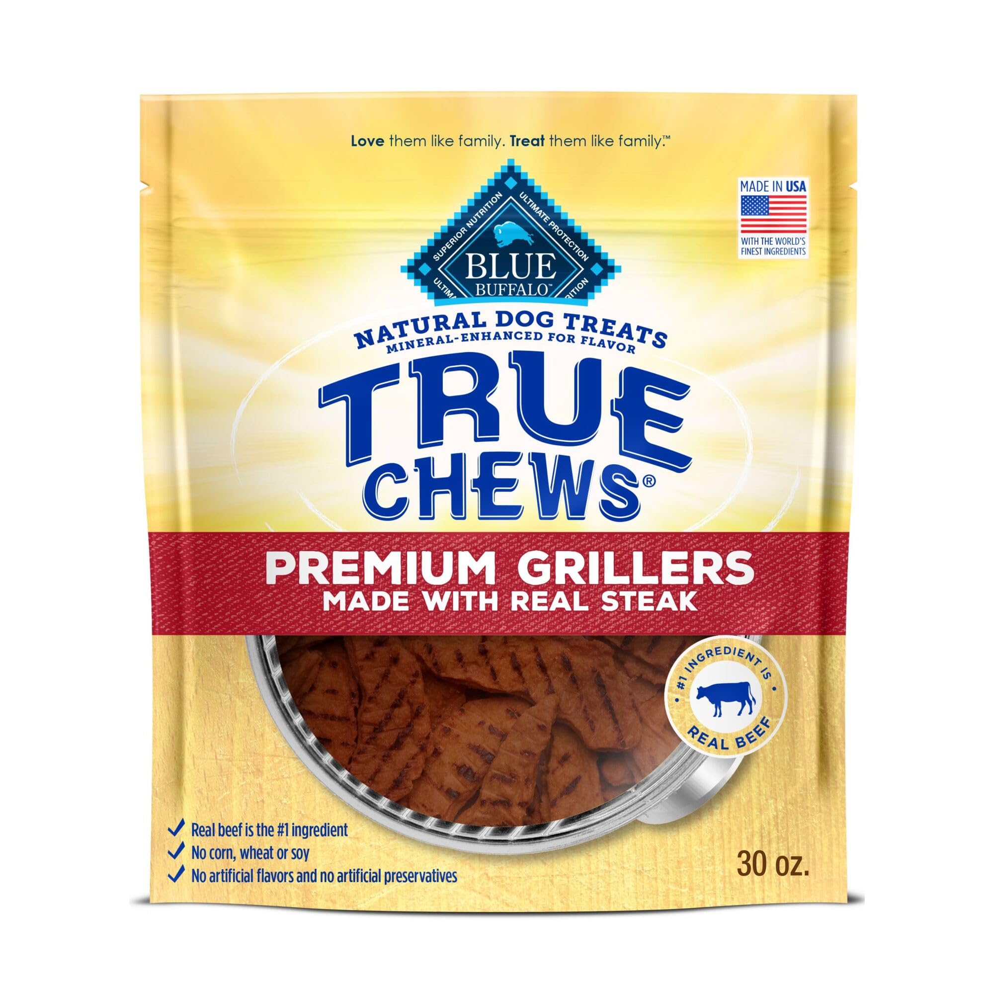Blue Buffalo True Chews Premium Grillers Dog Treats, Made in the USA with Natural Ingredients, Steak, 30-oz. Bag