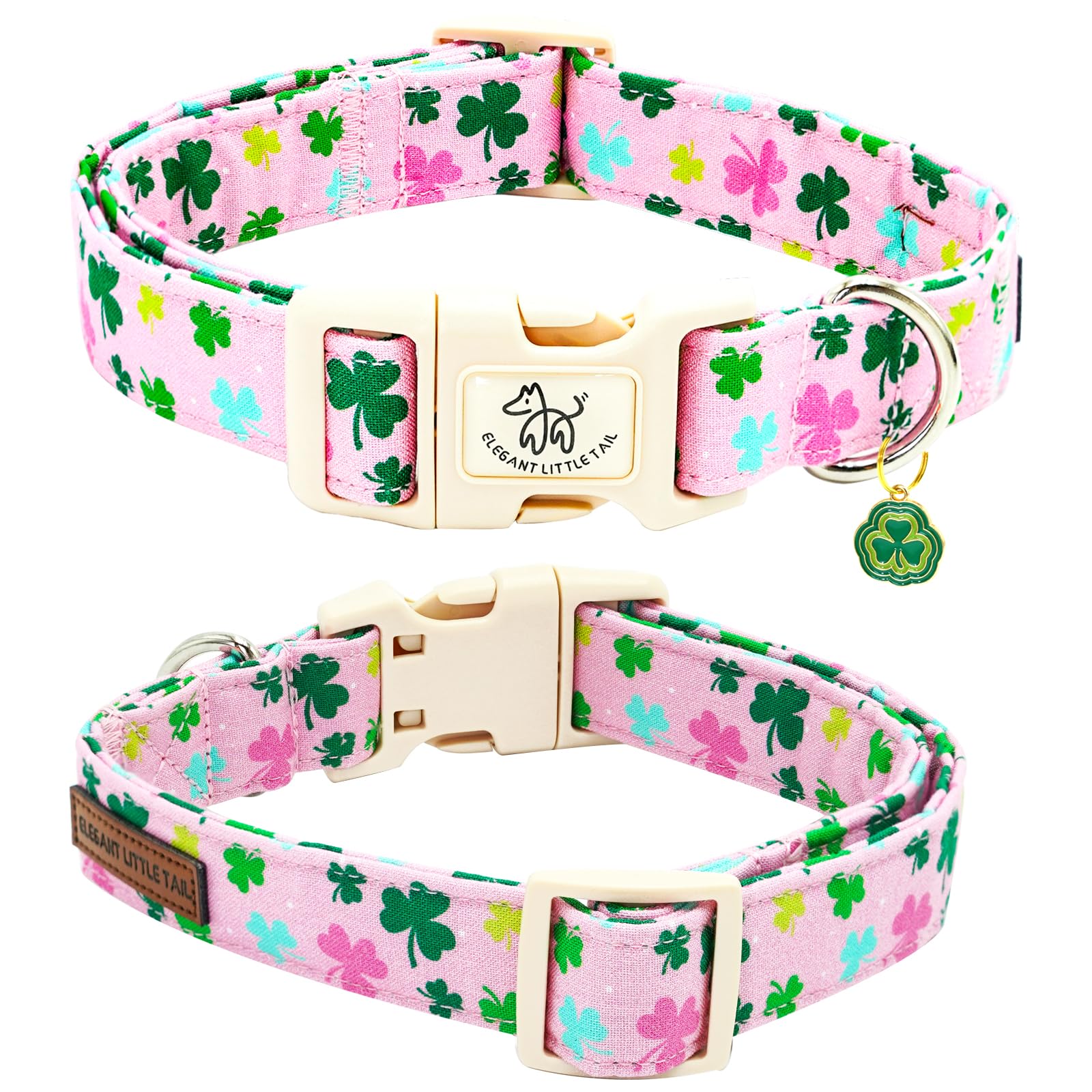 Elegant Little Tail St Patrick'S Dog Collar-Lucky Colver Cotton Shamrock Pet Collar Trefoil Holiday Adjustable Cotton Pet Collar