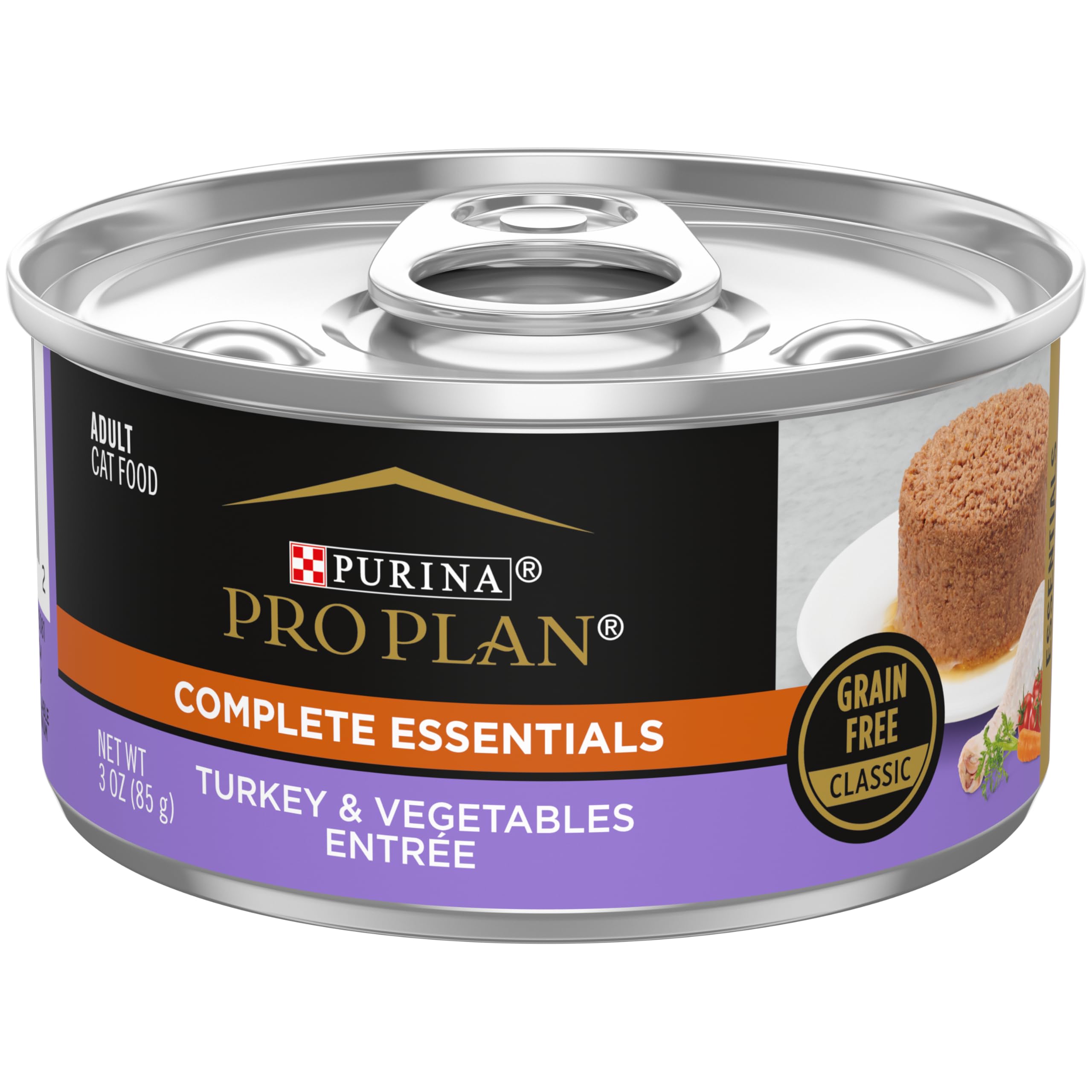 Purina Pro Plan Grain Free Pate Wet Cat Food, COMPLETE ESSENTIALS Turkey & Vegetables Entree - (Pack of 24) 3 Oz. Pull-Top Cans