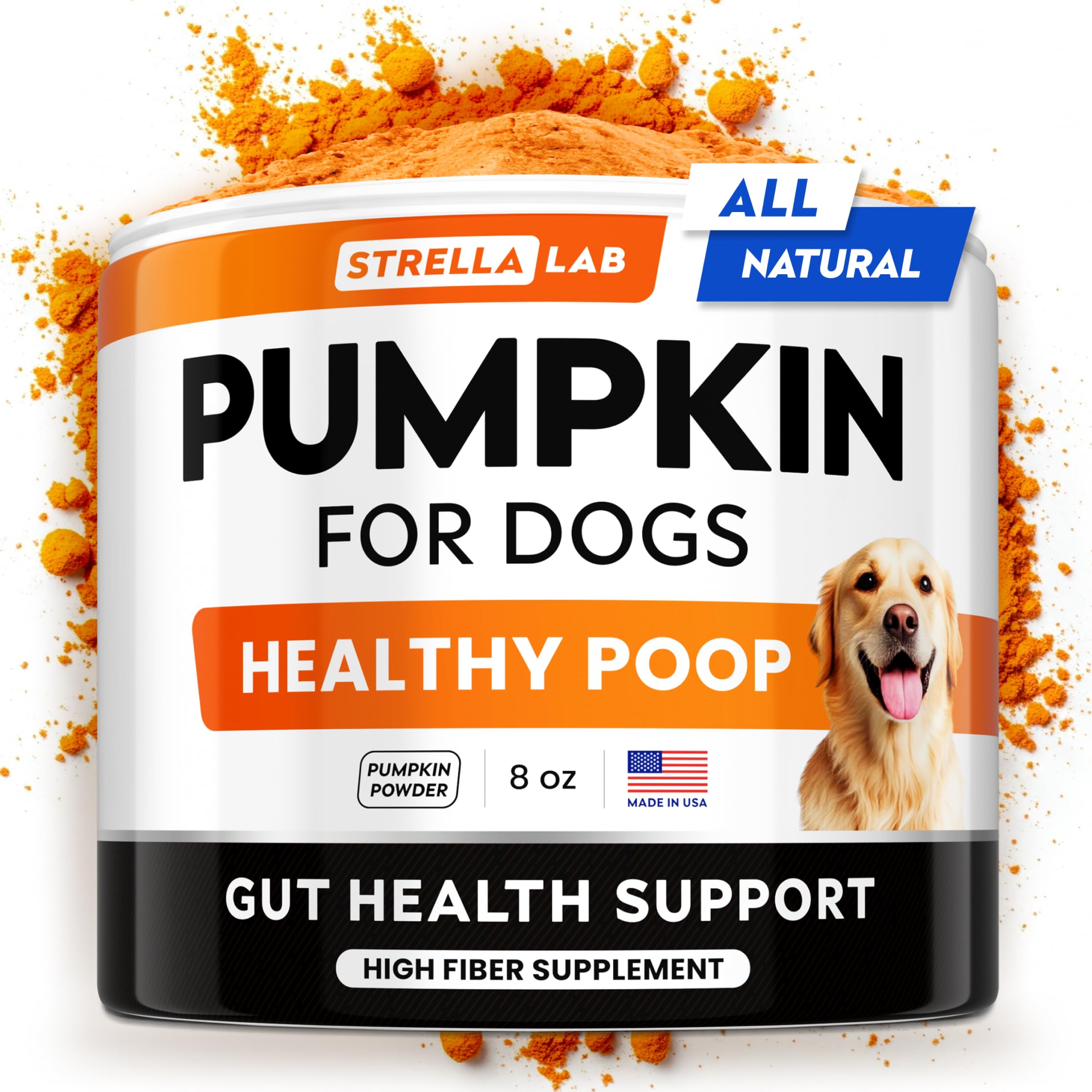 STRELLALAB Pumpkin for Dogs - 8oz High Fiber Powder Supplement - Stool Consistency and Softener - Diarrhea, Constipation, Upset 