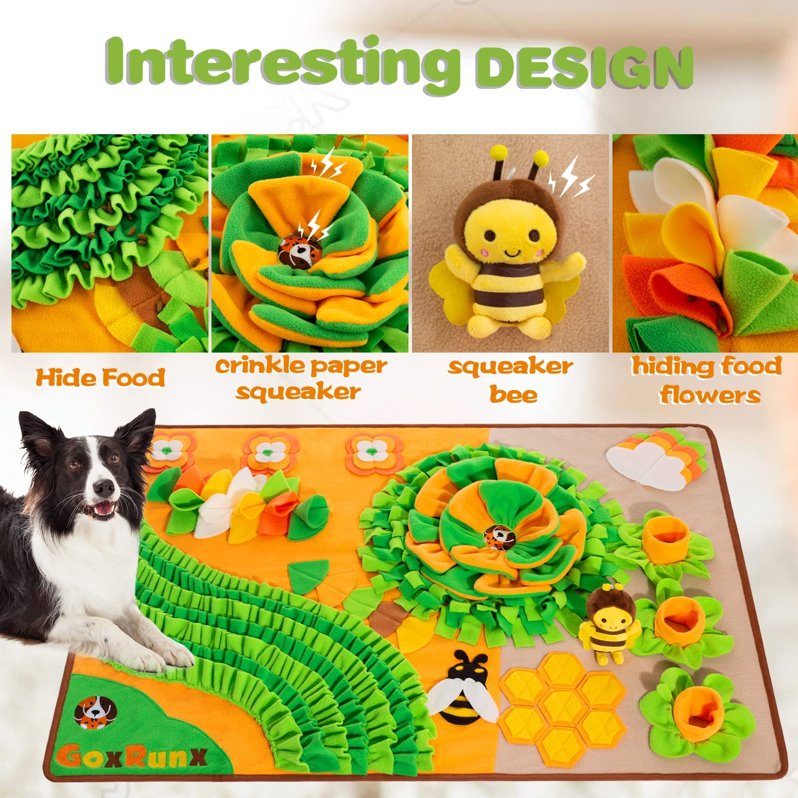 GoxRunx Snuffle Mat for Dogs - 40''x27'' Interactive Feeding Mat, Orange, Stress Relief for Natural Foraging