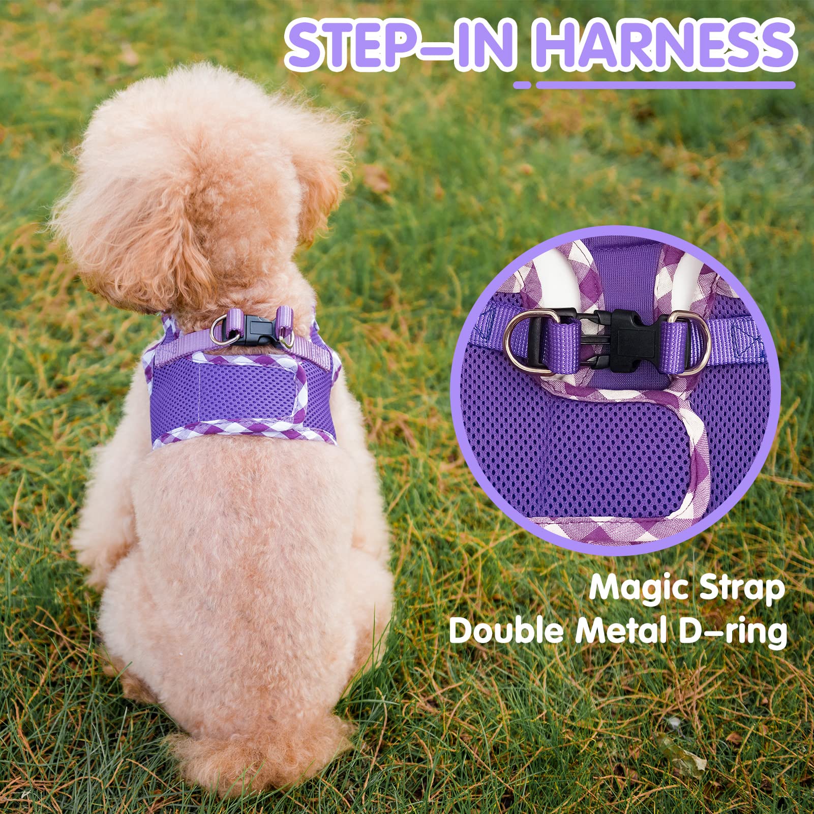 Pupteck Small Dog Harness No Pull Step-In Puppy Cat Harness Soft Mesh For Girls, Purple Xxs