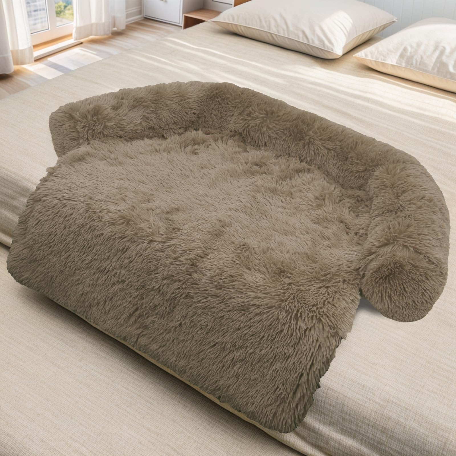 Calming Dog Bed Fluffy Plush Dog Mat For Furniture Protector With Removable Washable Cover For Large Medium Small Dogs And Cats