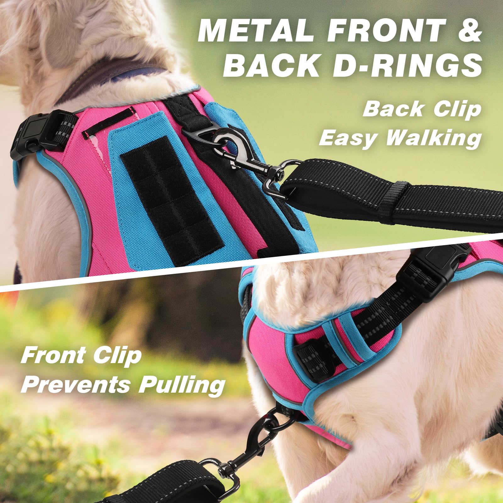 Wingoin Tactical Dog Harness For Small Dogs, No Pull Harness With Handle Pockets Poop Bag, Reflective Dog Vest, Military Service Heavy Duty Big Dog Harness For Walking Hiking Training, Pink Blue, S
