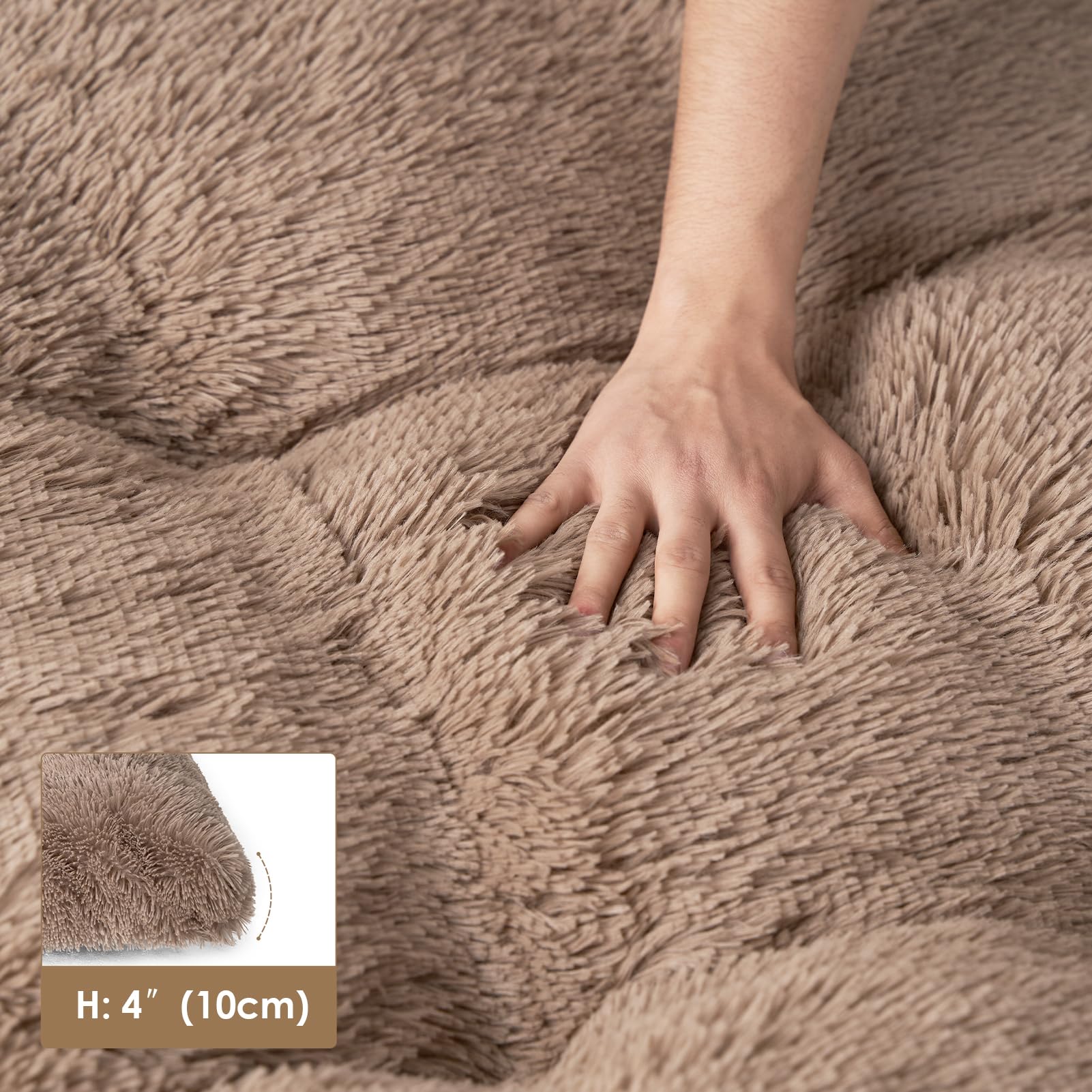 Eheyciga Fluffy Dog Crate Bed For Medium Dogs, Plush Faux Fur Dog Crate Pad, Calming Anti Anxiety Medium Dog Bed For Crate, Washable Soft Warm Dog Crate Mat With Non-Slip Bottom, Camel